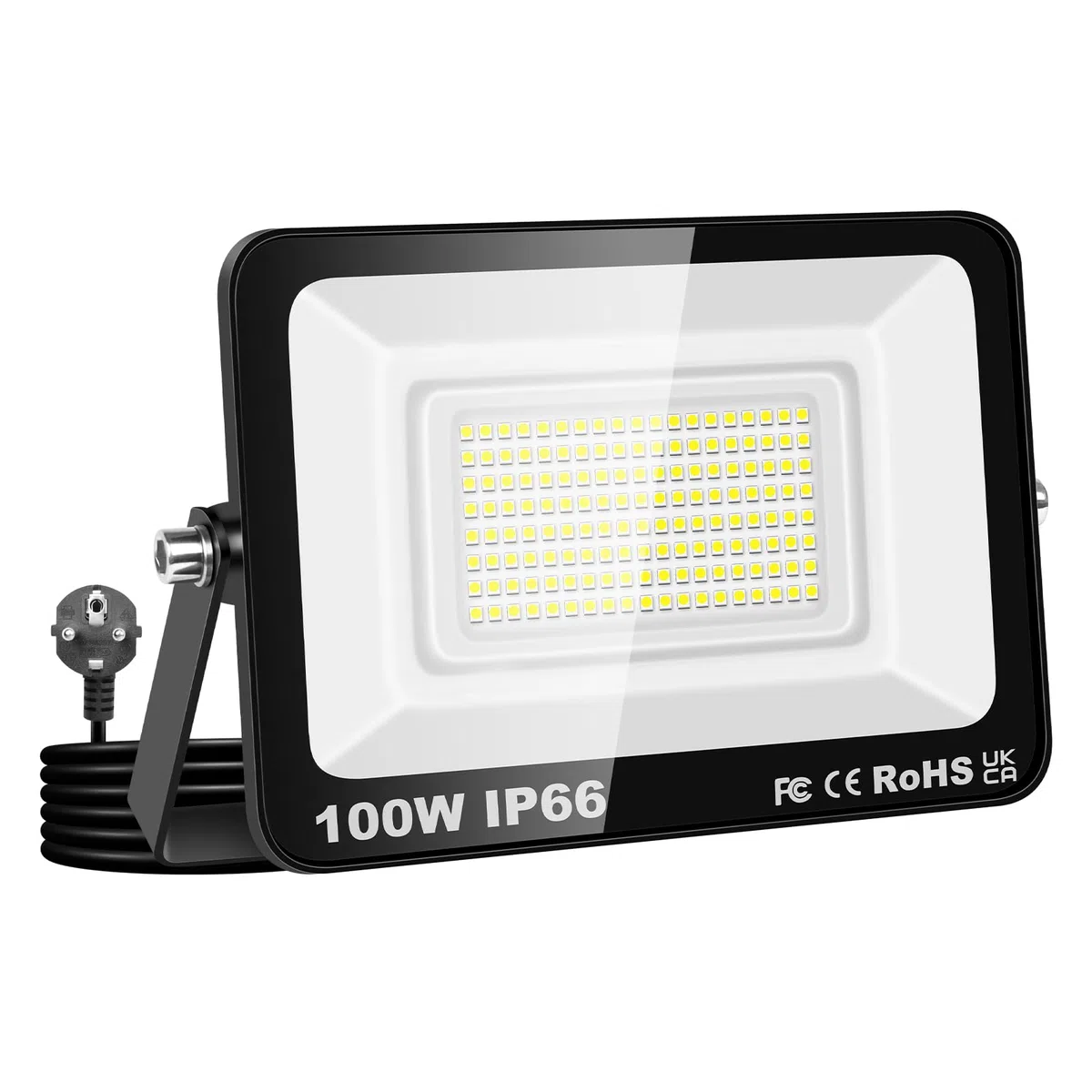 RIGIDON Faretto LED 100W, Faro da Esterno con Spina, Faretti 10000LM Impermeabile IP66, Fari Led Interna ed Esterna 6000K Bianco Freddo Fari di Sicurezza per Giardino, Cortile, Garage