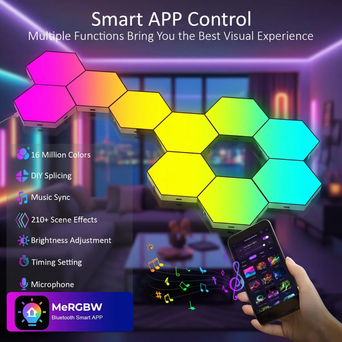 Kangtaixin Esagonali Muro LED Luci 8pcs Esagonale Gaming RGB Pannelli — Sincronizzazione Musicale Esagono Parete Lampada Stanza Esagoni Pannello Wall Luce