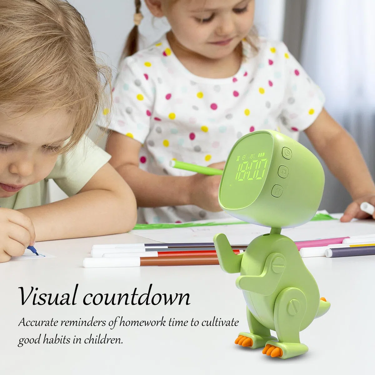 Sveglia per bambini ragazza ragazzo sveglia digitale per bambini luce notturna dinosauro orologio Snooze, con 3 gruppi di allarmi, suono e luminosità regolabili in ricarica USB, verde