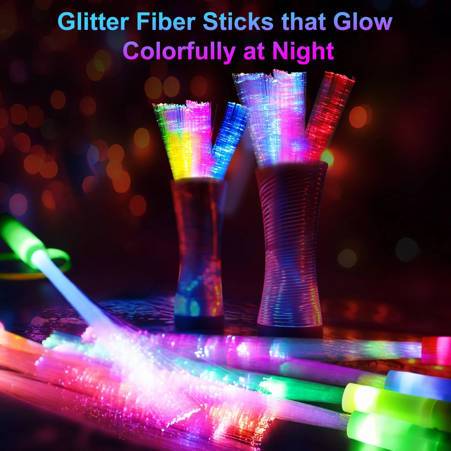 Kangtaixin 24 pezzi di bastoncini LED luminosi colorati - bastoncino luminoso in fibra ottica con batteria, giocattolo regalo in fibra ottica per bambini per feste notturne, concerti, Natale
