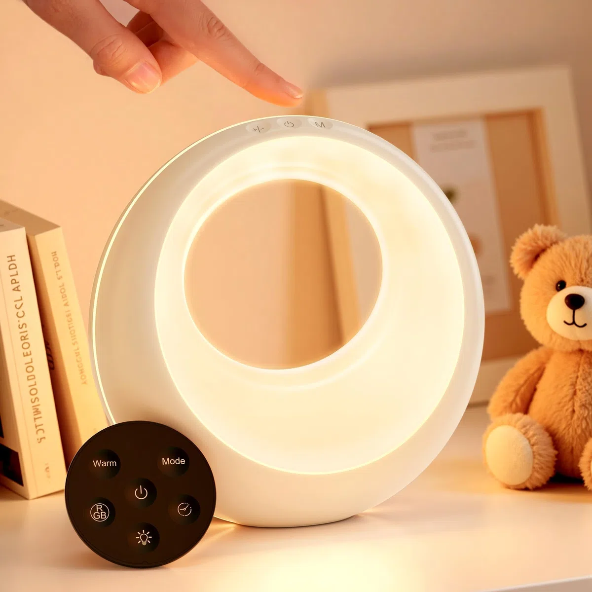 Auxmir Luce Notturna Bambini, Lampada da Comodino Touch, Abat Jour da Comodino Telecomando, Funzione Timer, Ricaricabile 2000mAh, 7 Colori RGB, 9 Modalità, Dimmerabile, per Camera da Letto, Soggiorno