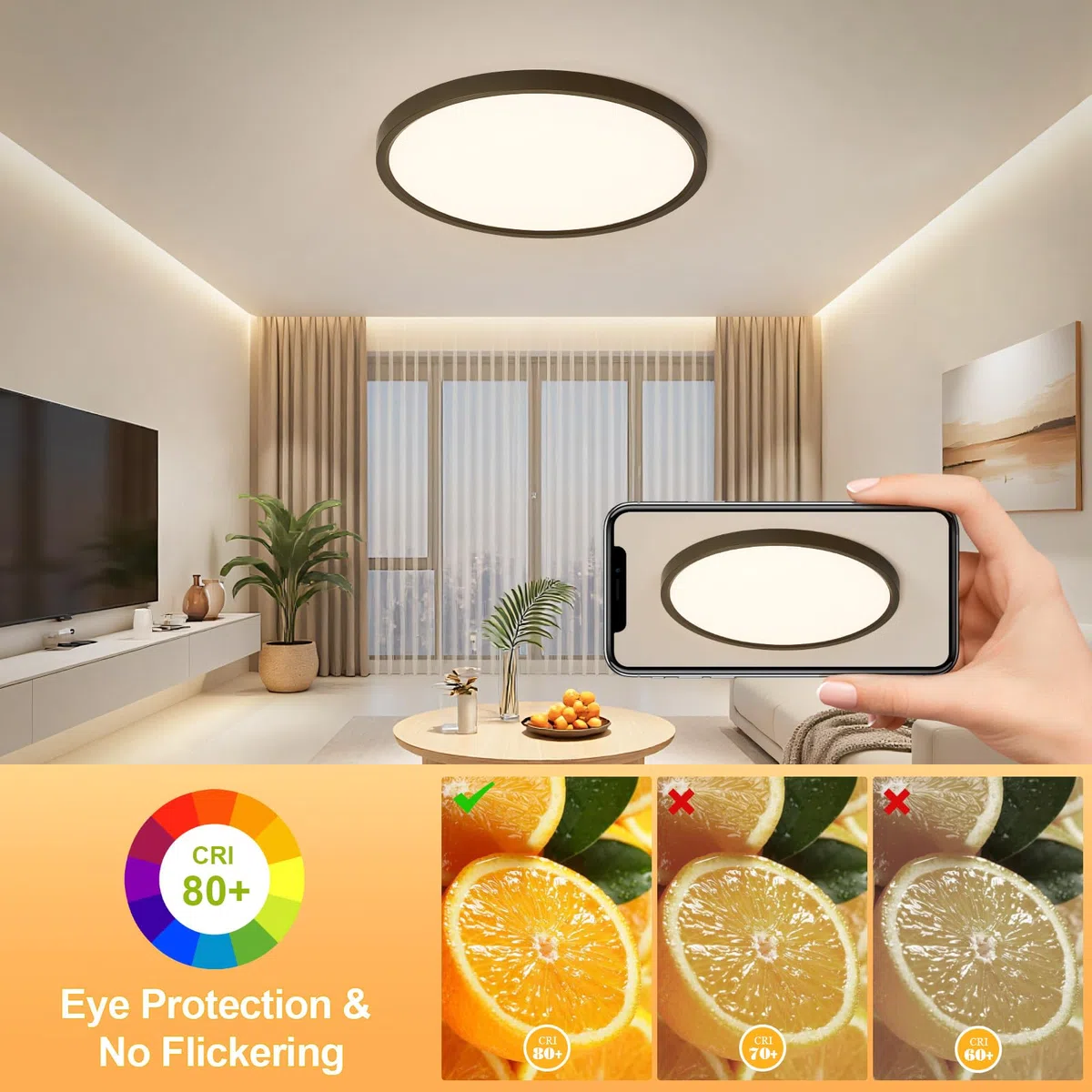 OTREN Plafoniera LED Soffitto 36W, Lampada Bagno Moderna Rotondo 3240LM, Lampadario Luce per Soggiorno, Camera da Letto, Cucina, Ufficio, Balcone, IP44, Ø30CM*H2.4CM, 4000K Bianco Naturale