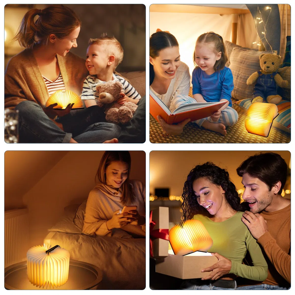 TRUMPETS Lampada Libro Led Pieghevole in Legno Mood Lights, Luci notturne 2500mAh Ricarica USB-C, Idea Regalo Originale Compleanno e Natale (12cm | Bianco caldo)