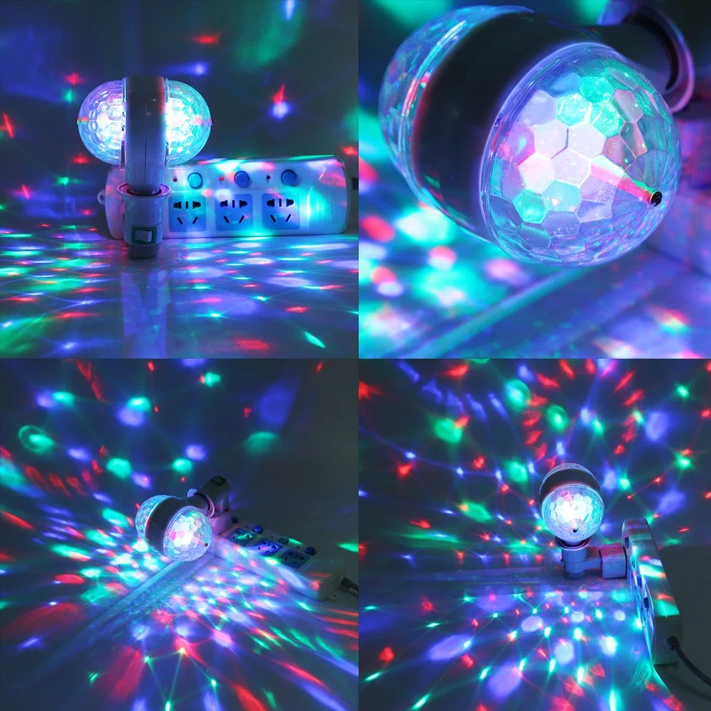 Lampada da palcoscenico da discoteca E27 Lampada a Effetti RGB LED Lampadina a sfera Rotatoria Luce di Scena Discoteca Serata Club Festa Compleanno(EU plug)
