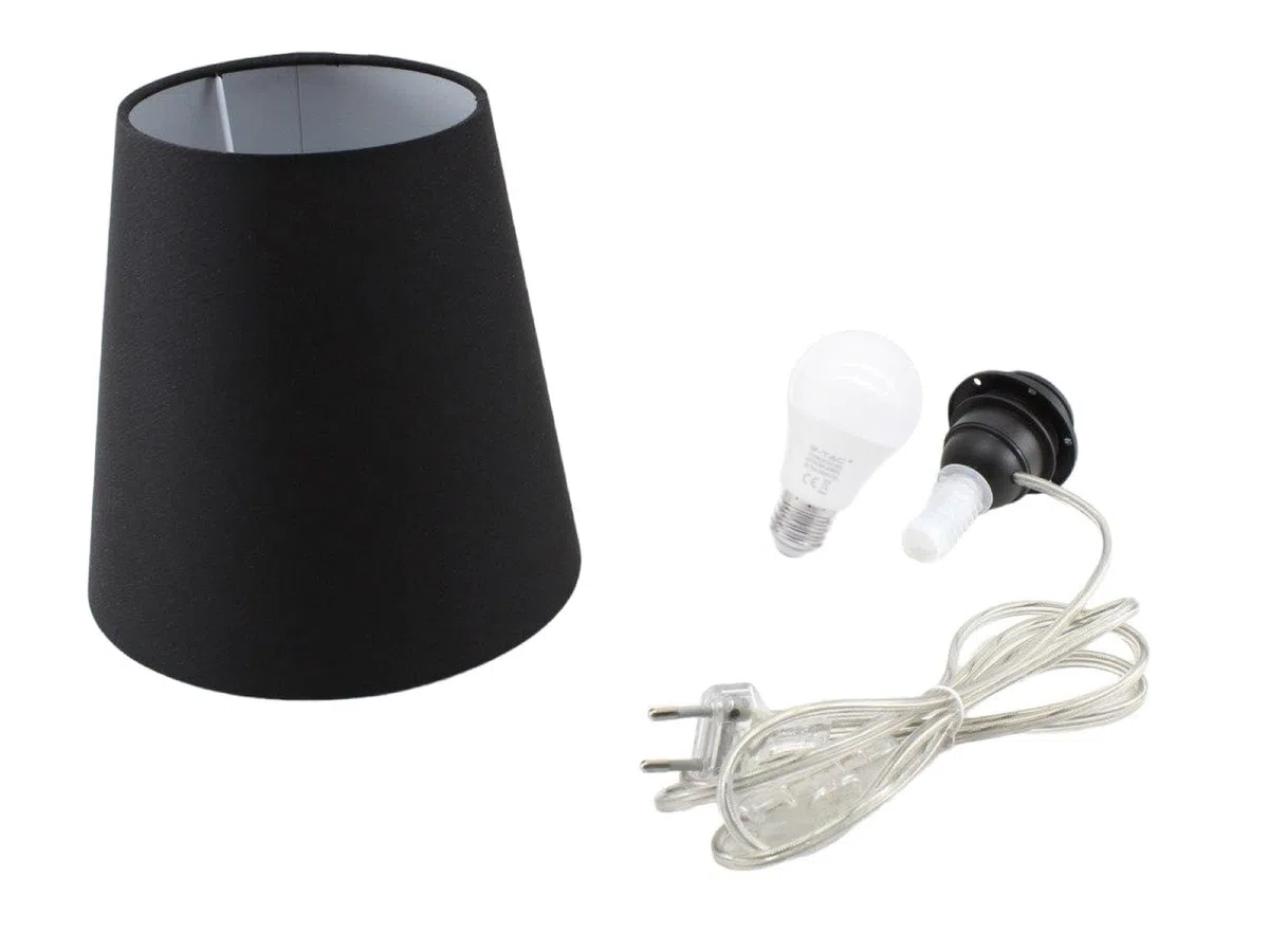Kit Completo Paralume Nero + Adattatore portalampada E27 con filo e interruttore trasparente - Lampada Led A+ in omaggio! Trasforma una bottiglia in lampada! Lampabottiglia.it