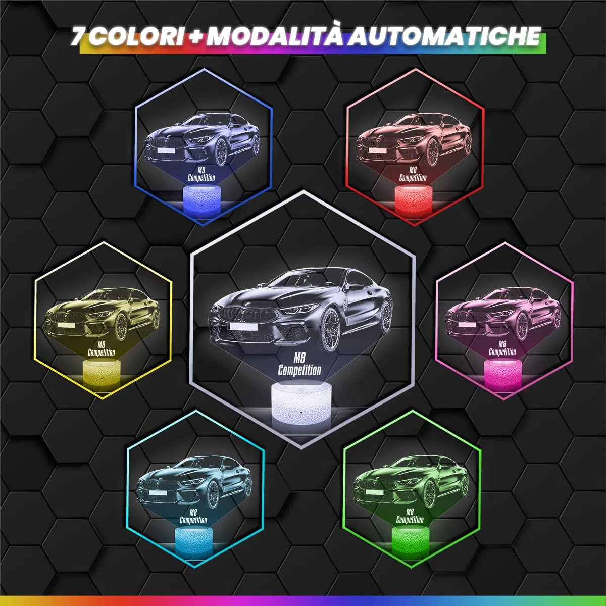 Lampephoto.fr - Lampada 3D Auto Supercar M8 Competition, Luce Notturna Tattile Auto Supercar M8 Competition, Illusione 3D Led, Idea Regalo di Natale per Ragazzi e Ragazze Lampada da Comodino TOP