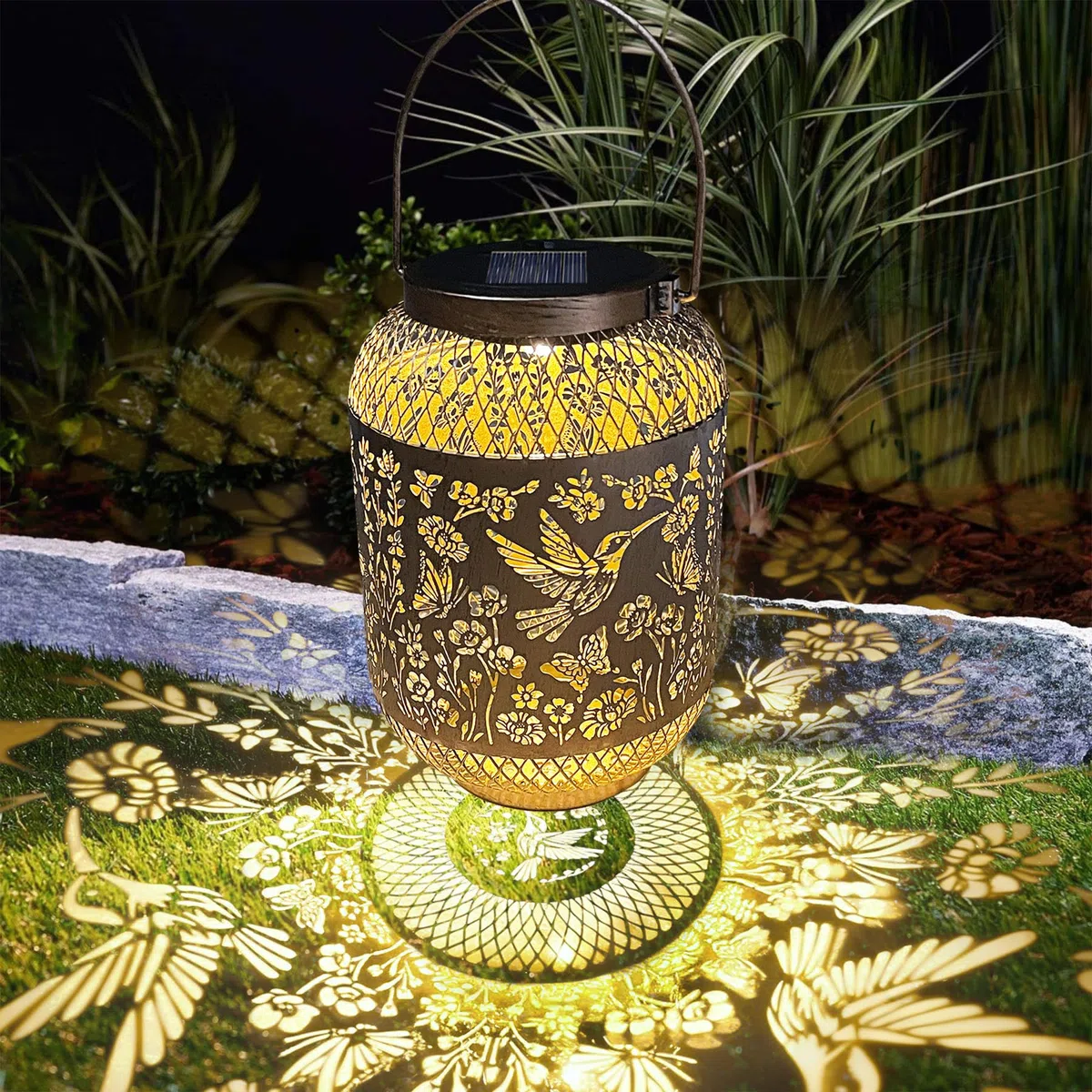 VEEKAY Lanterna Solare da Esterno,Lampade Solari da Giardino in Metallo,IP65 Impermeabile,Lanterna Decorativa Da Giardino per Tavolo, Esterni, Terrazzo, Balcone (Colibrì dei fiori)