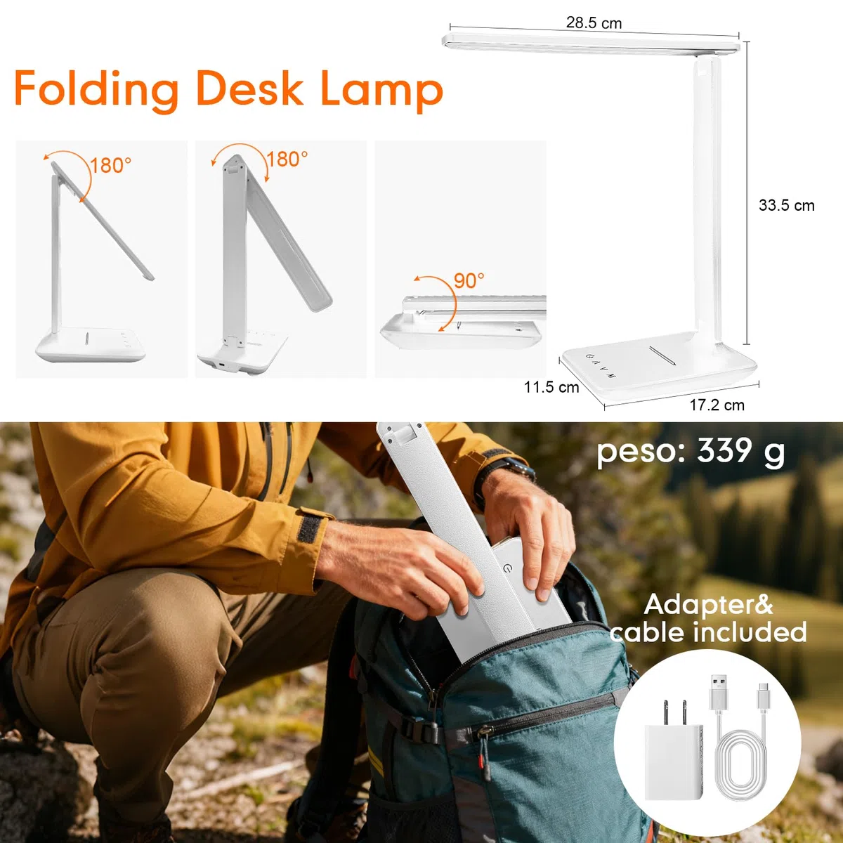karidi Lampada da Scrivania Senza Fili Ricaricabile, Lampada da Tavolo con Batteria 4000mAh, LED Luce da Lettura Piegevole, 5 Modalità & 5 Luminosità, per Studio, Ufficio e Camera da Letto
