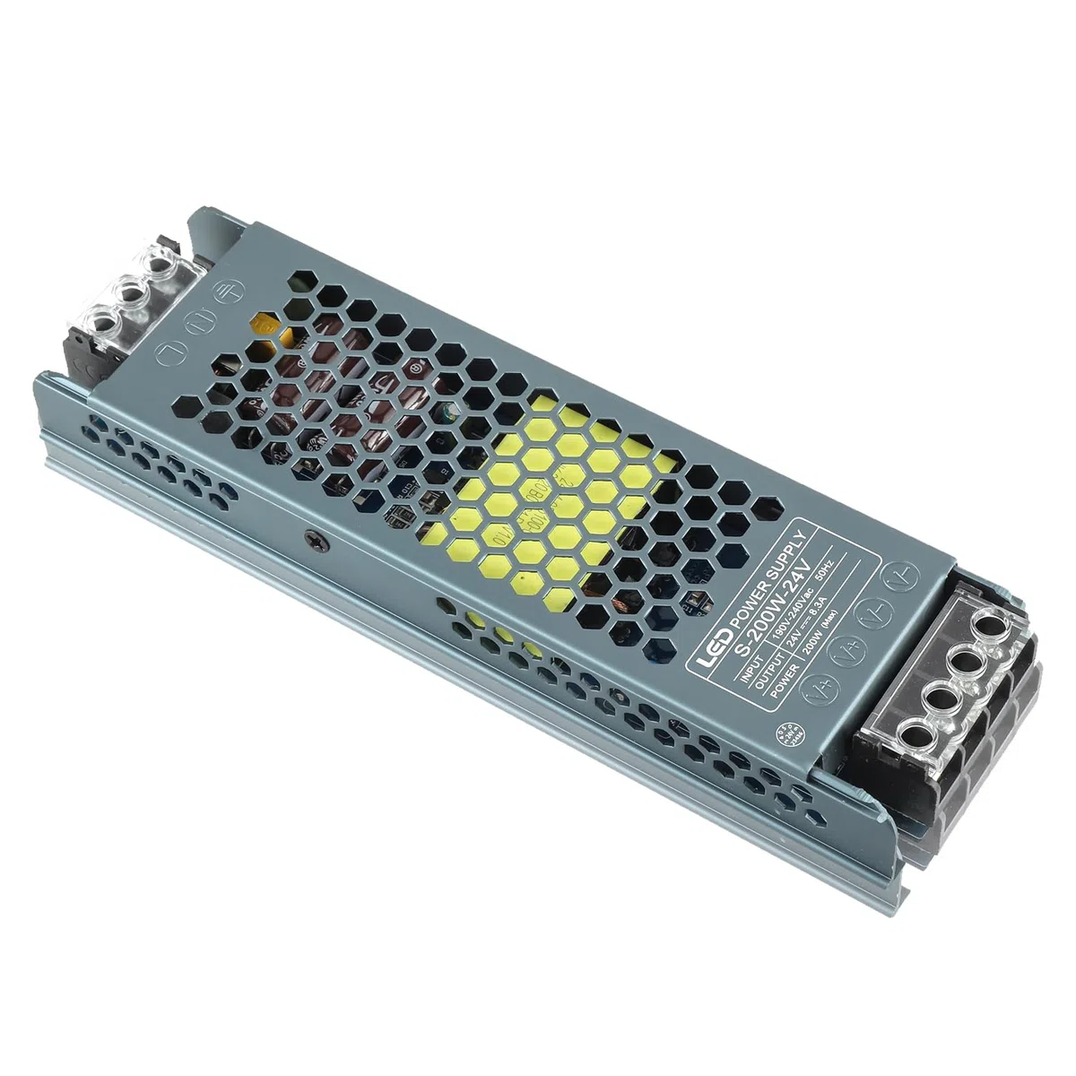 Trasformatore LED 24V 200W, 8,3A, 24V DC, 200W, 190-240V AC, 50Hz, IP20, Protezioni Multipla, Dissipazione Calore, Versatile, Facile Installazione