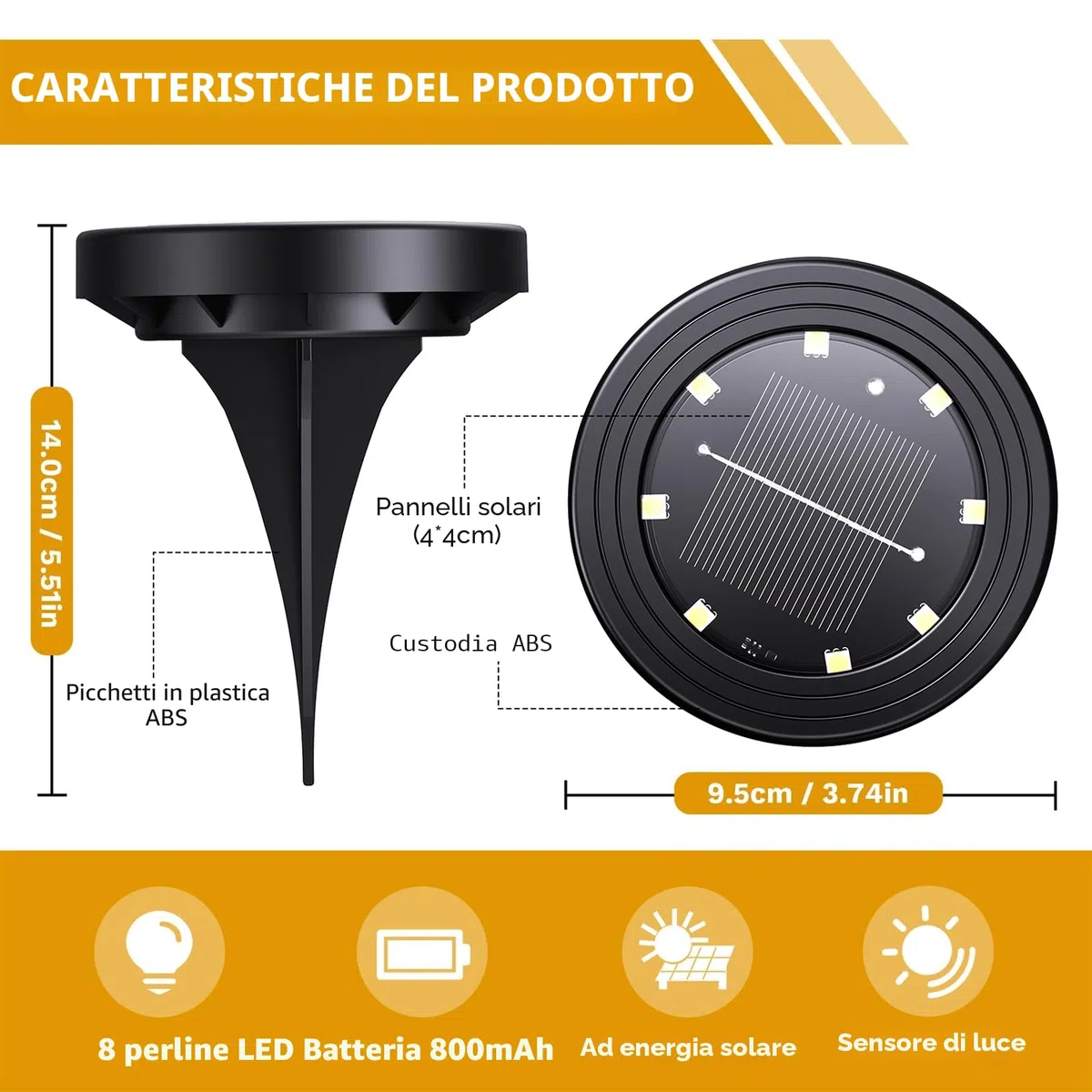 NIBSHOOM 8 Pezzi Luci Solari da Giardino, IP68 Impermeabili Faretti Solari a Led da Esterno, 8 LED Lampade a Lunga Durata, Luci Esterno per Giardino, Terrazze (Bianca Calda)