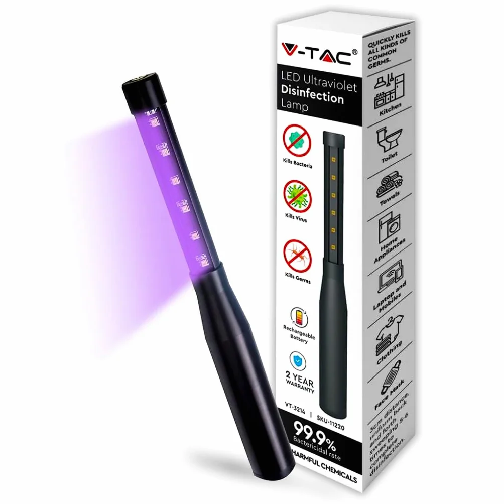 V-TAC VT-3214 Lampada portatile antibatterica germicida UV raggi ultravioletti 14w ricaricabile USB - sku 11220