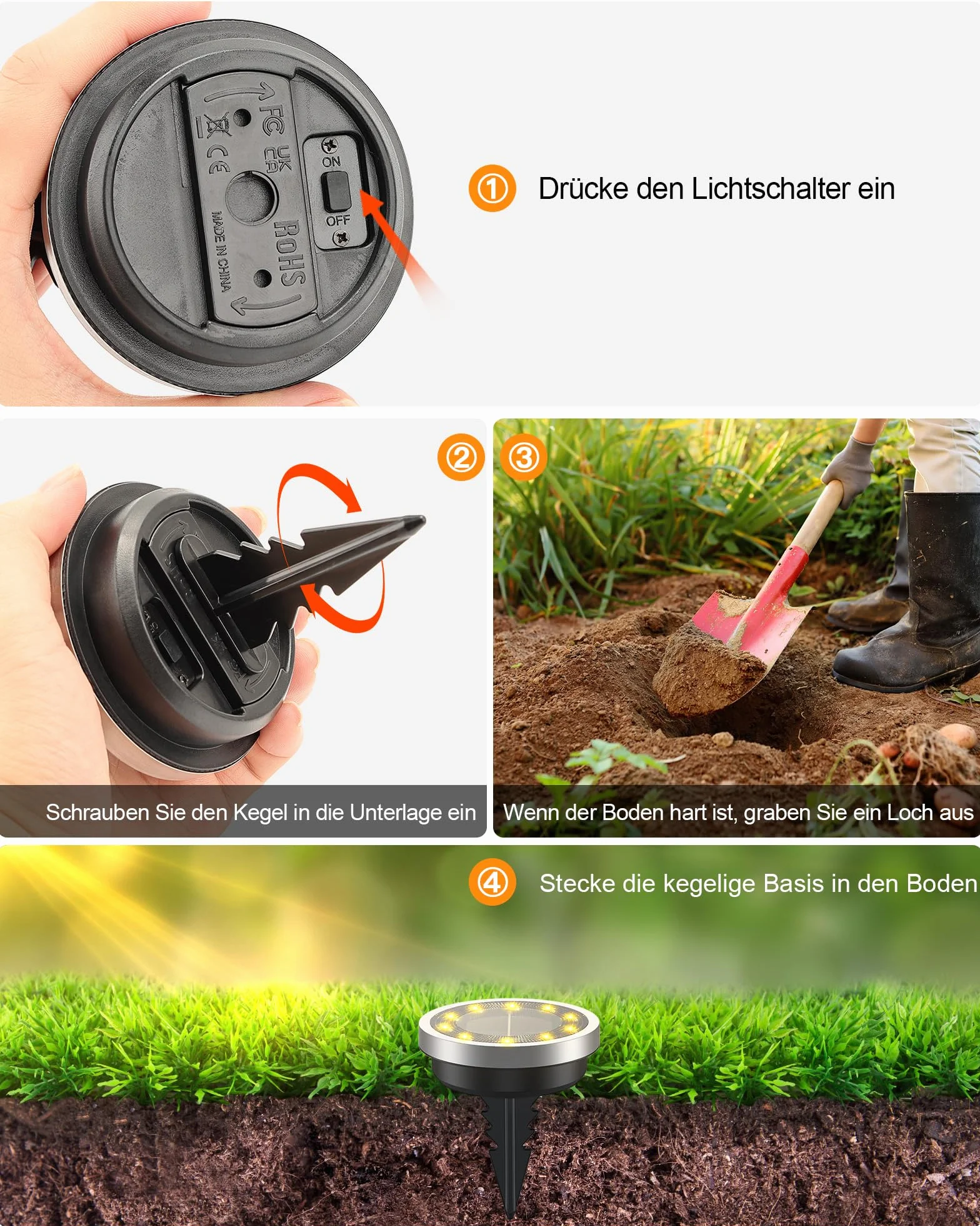 Luci Solari per Giardino IP65, Nuovo stile 2026 Lampade Solare Esterno Incasso Faretti a Terra Luce Sepolta Solare Impermeabile per Prato Vialetto Scala Paesaggio (14, bianco caldo)