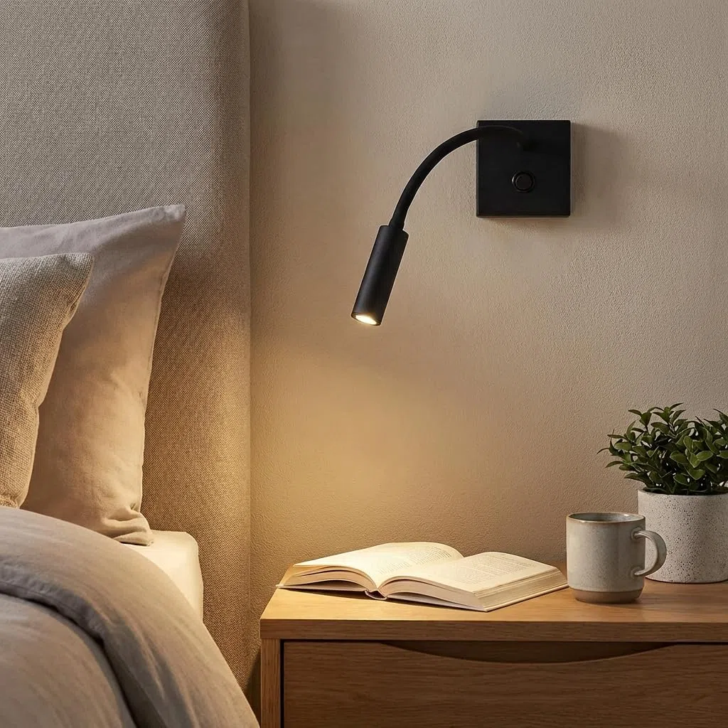 BARCELONA LED Applique da Parete LED Nero per Lettura "Hale" 3W, Luce Calda 2800K, Braccio Flessibile Orientabile, Stile Moderno Minimalista e Classico, Camera, Scale, Ristorante, Comodino