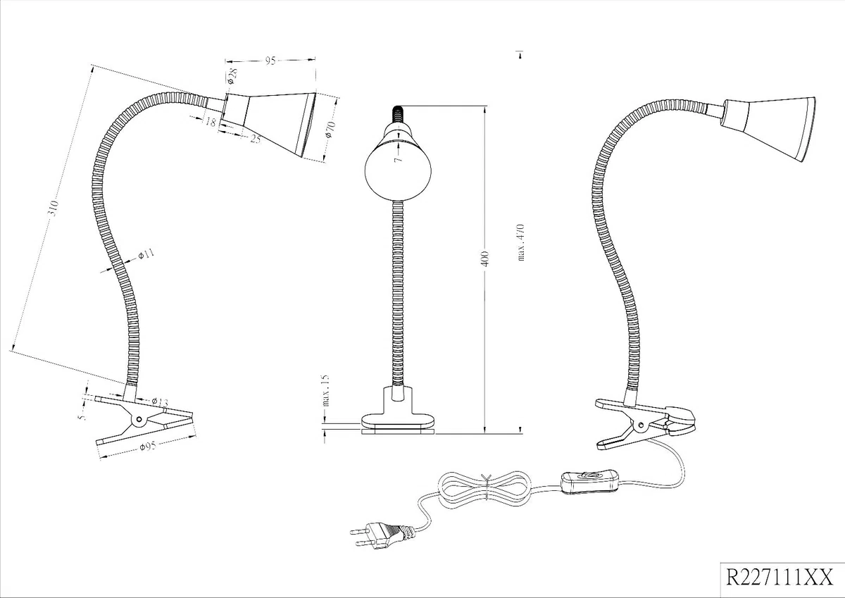 Reality R22711101 Arras Lampa a Morsetto, 1x3.8 W, Bianco, Diametro 7 cm