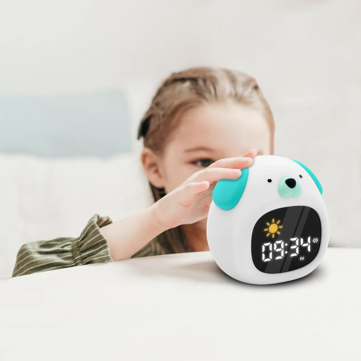METRONIC 477537 - Sveglia per bambini educativa con cane con luce notturna per ragazza e ragazzo, visualizzazione orologio digitale, apprendimento pedagogico intelligente giorno notturno, con batteria