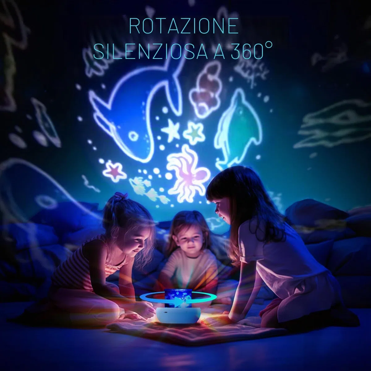 Diboniur Proiettore Stelle Soffitto Bambini, 22 Films Luce Notturna Bambini, 360°Rotazione Musicale Lampada Proiettore Stelle, Ricaricabile Proiettore Soffitto Bambini Decorazioni Camera