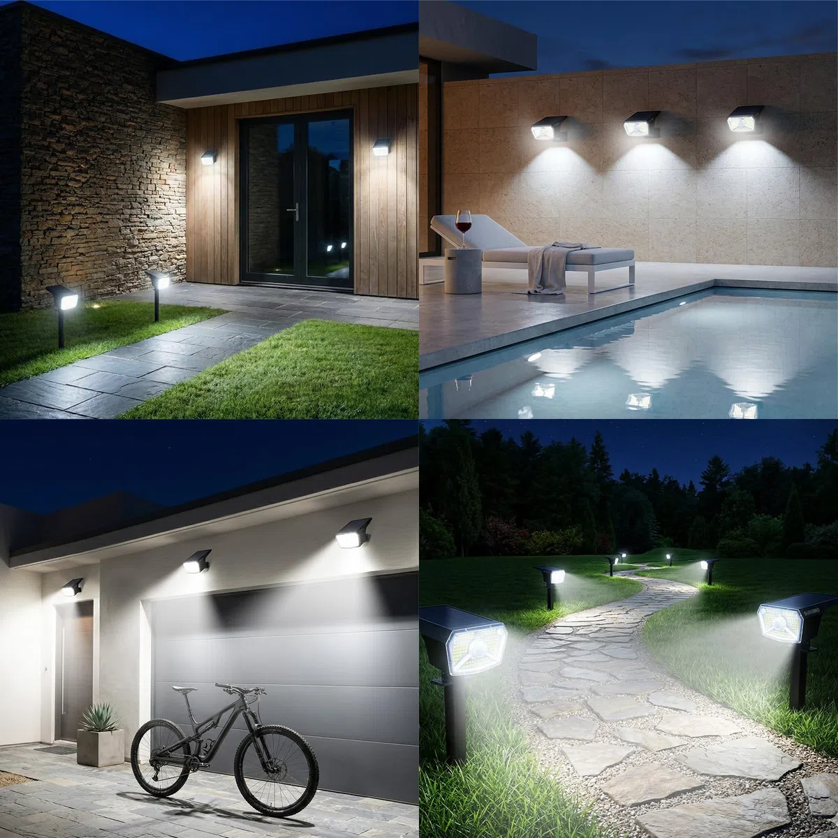 Faretti Solari a LED da Esterno con Sensore di Movimento, Lampade Luci Solari da Giardino Potenti 104LED 3Modalità, Faretto LED da Esterno Solare Giardino IP65 Impermeabile Luce Fredda, 2 Pezzi