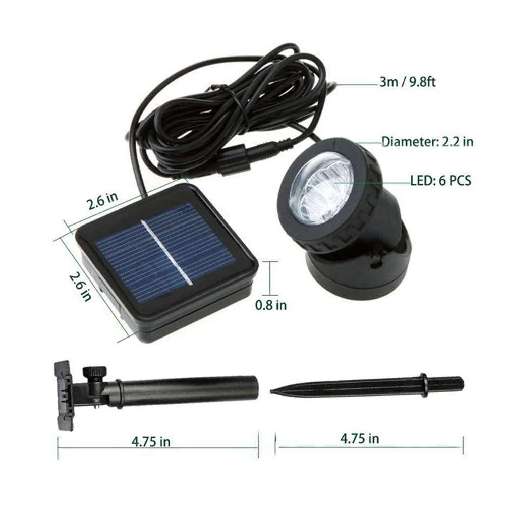 Luce Solare Subacquea per Laghetto,KINGCOO Impermeabili 6LED Lampade Sommergibili Proiettore Faretto Faretto Acquario Luce per Giardino Piscina Cortile Paesaggio Illuminazione Esterna (Bianco)