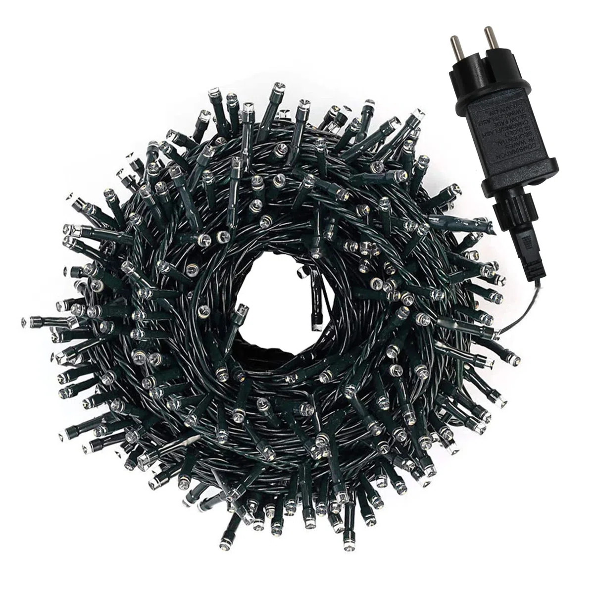Luci LED Natalizie da Esterno/Interno, 5mm, Cavo Verde, 8 Modalità, Controller 31V con Memoria, IP44 (Bianco Ghiaccio, 15M 300LED)