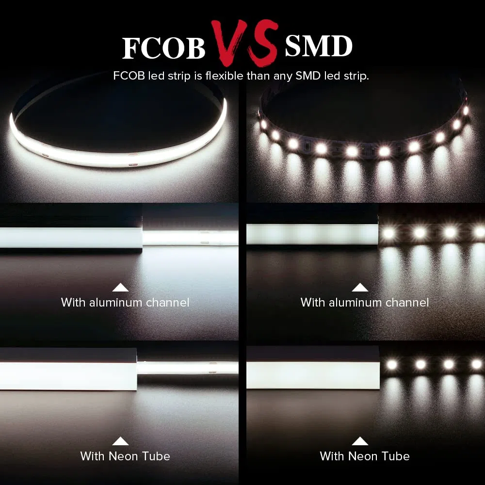 BTF-LIGHTING FCOB COB Striscia LED flessibile ad alta densità uniforme 14W/m 5M DC24V Bianco naturale 4000K CRI 90+10mm Larghezza Nastro LED dimmerabile per decorazioni(senza adattatore o controller)