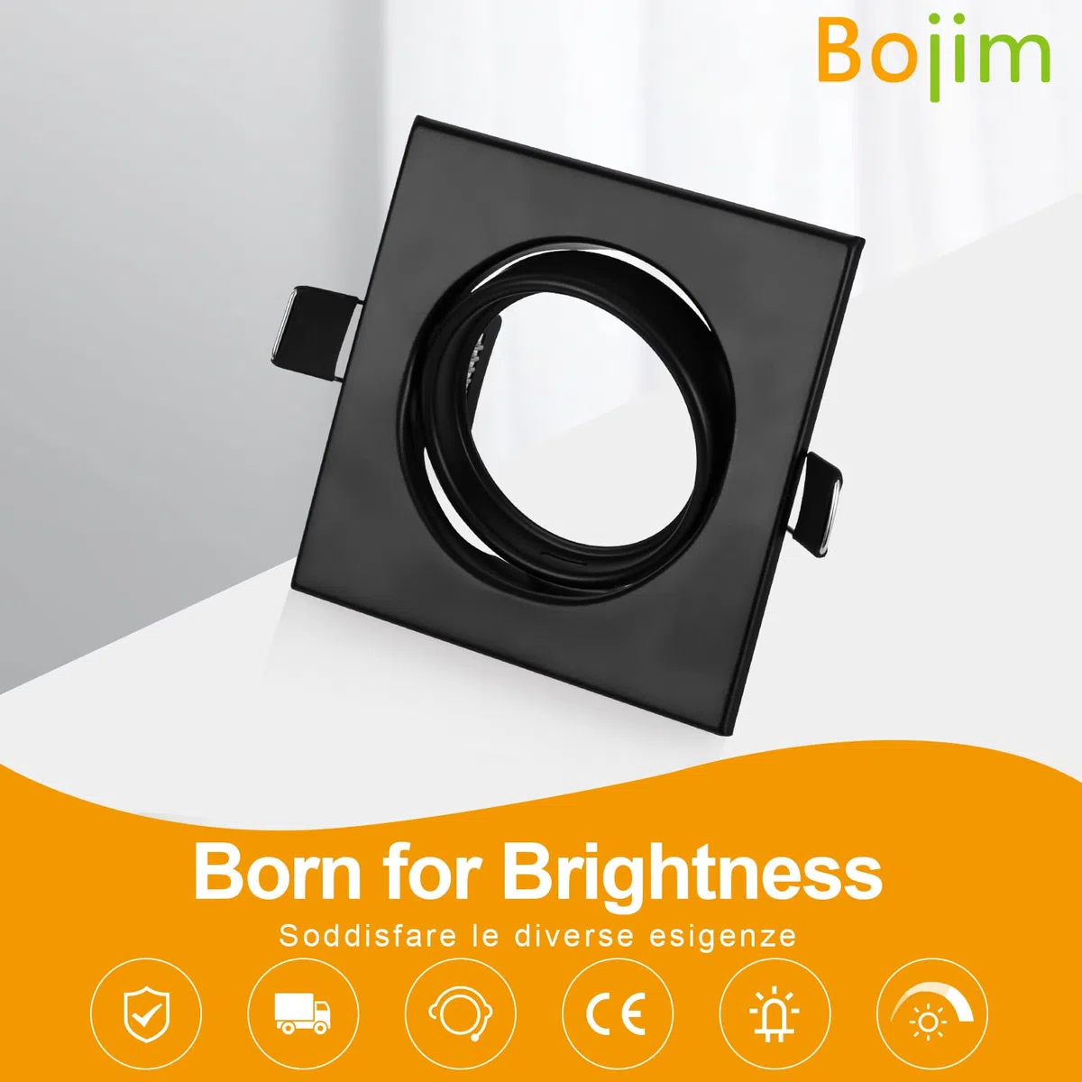 Bojim Porta Faretti LED da Incasso GU10 per Cartongesso Quadrati Nero, Cornice Ghiera Faretto Incasso Diametro Foro 68mm - 85mm Portafaretti Portalampada GU 10 Farettoincasso 10 Pezzi