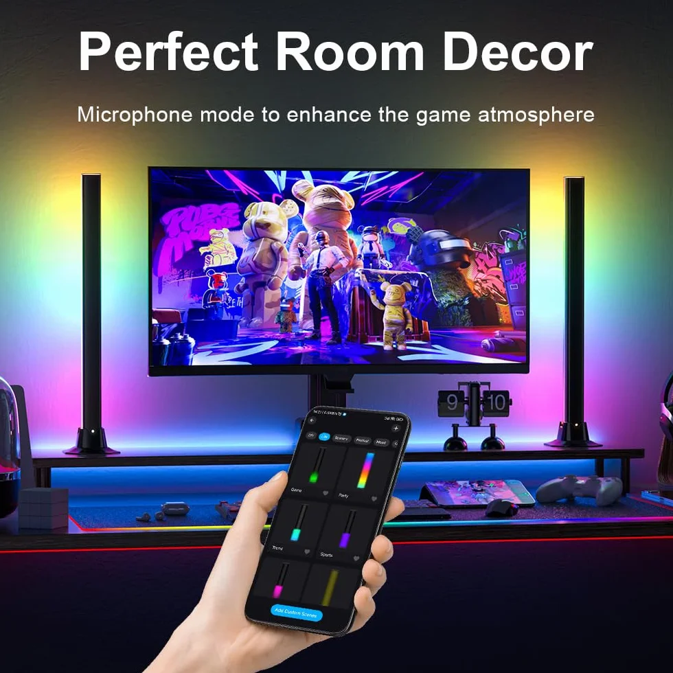 Barre LED RGBIC da Scrivania 42 CM, Luci TV Retroilluminazione Intelligente USB con Sincronizzazione Musicale e Controllo APP, Lampada da Gaming a 270° per PC, Monitor, Accessori Gaming Room