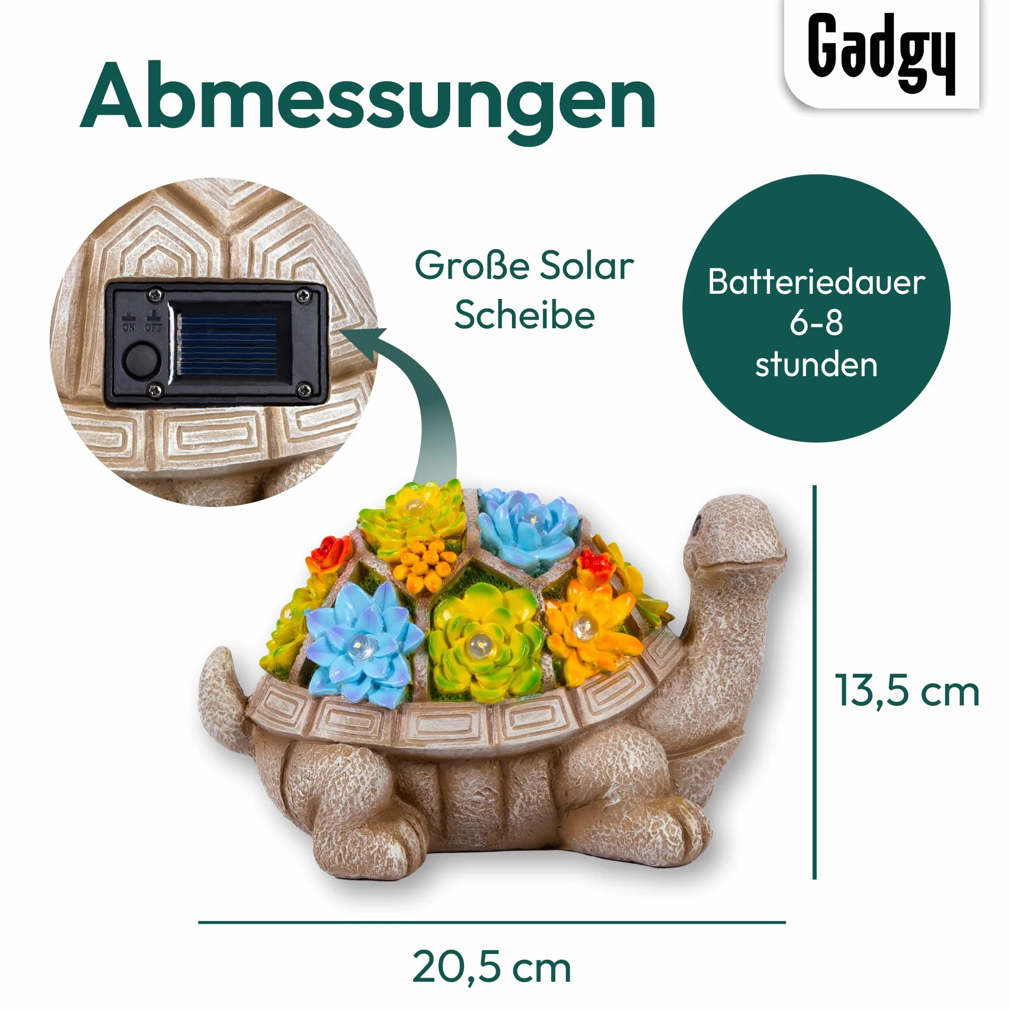 Gadgy Solar Gartenfiguren Schildkröte - Solarlampen für außen - Solarleuchte Figuren Deko mit Sukkulenten - Gartendeko für draußen - Balkon Deko Tierfigur - Gartenfigur Ornament Solarlaterne