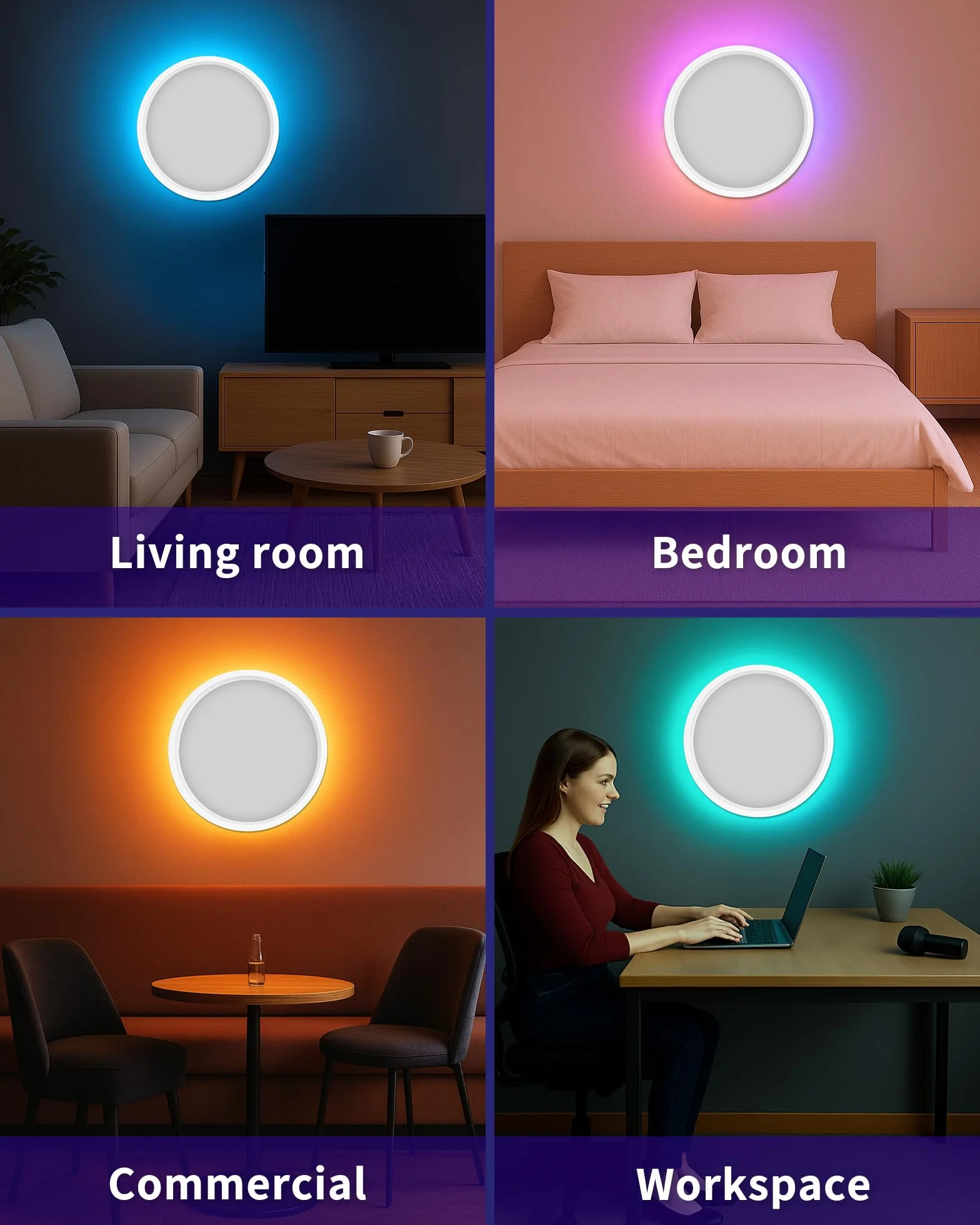 Plafoniera LED Smart Dimmerabile 24W con Telecomando e Controllo WiFi – Lampada da Soffitto Ultra Sottile con Retroilluminazione RGB, Alexa e Google Assistant, per Soggiorno e Camera