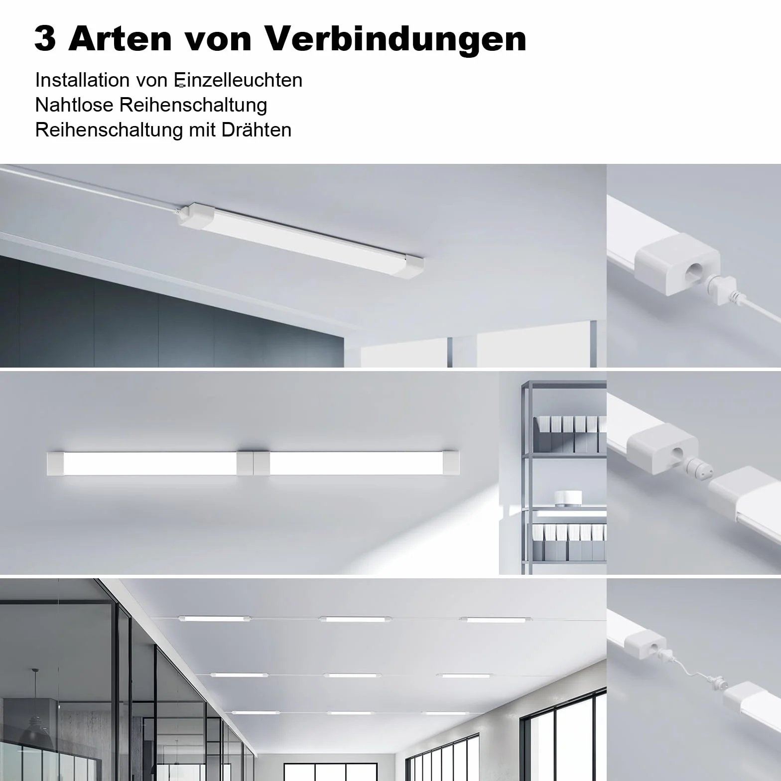 Plafoniera da Officina 120cm 36W, 4000lm Collegabili Tubo Neon LED, Bianco Freddo(6000K) IP65 Impermeabile Plafoniere LED a Soffitto, per Garage Ufficio Cantina Cucina Supermercato