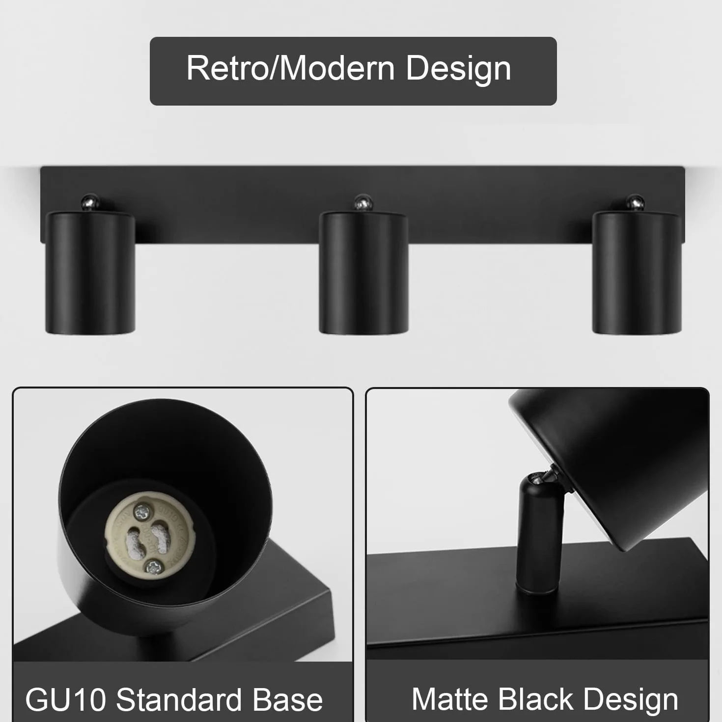 Lampada Faretti da Soffitto LED Orientabili, Faretti da Parete Interno GU10 Nero, Lampadario LED Moderna da Soffitto per Camera da Letto Cucina Soggiorno, Lampadina GU10 non Inclusa