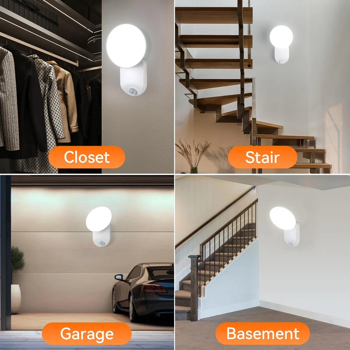 Lampada da parete ricaricabile con sensore di movimento con telecomando, luci da parete wireless magnetiche con angolo regolabile, luce da parete con sensore di movimento a batteria, per capannone