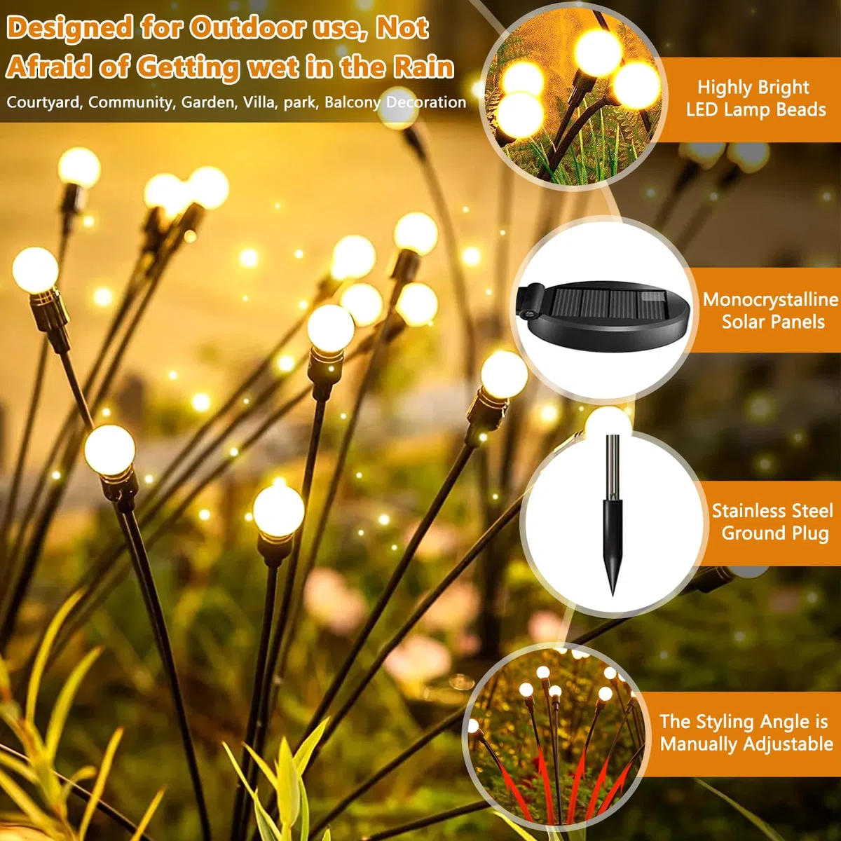 4 Pezzi Lampade Solari Per Esterni Da Giardino, 10 Led Lucciole Luci Solari Per Esterni IP65 Impermeabili, Modalità Multiple Luce Lucciola Per Pathway Yard Patio Giardino