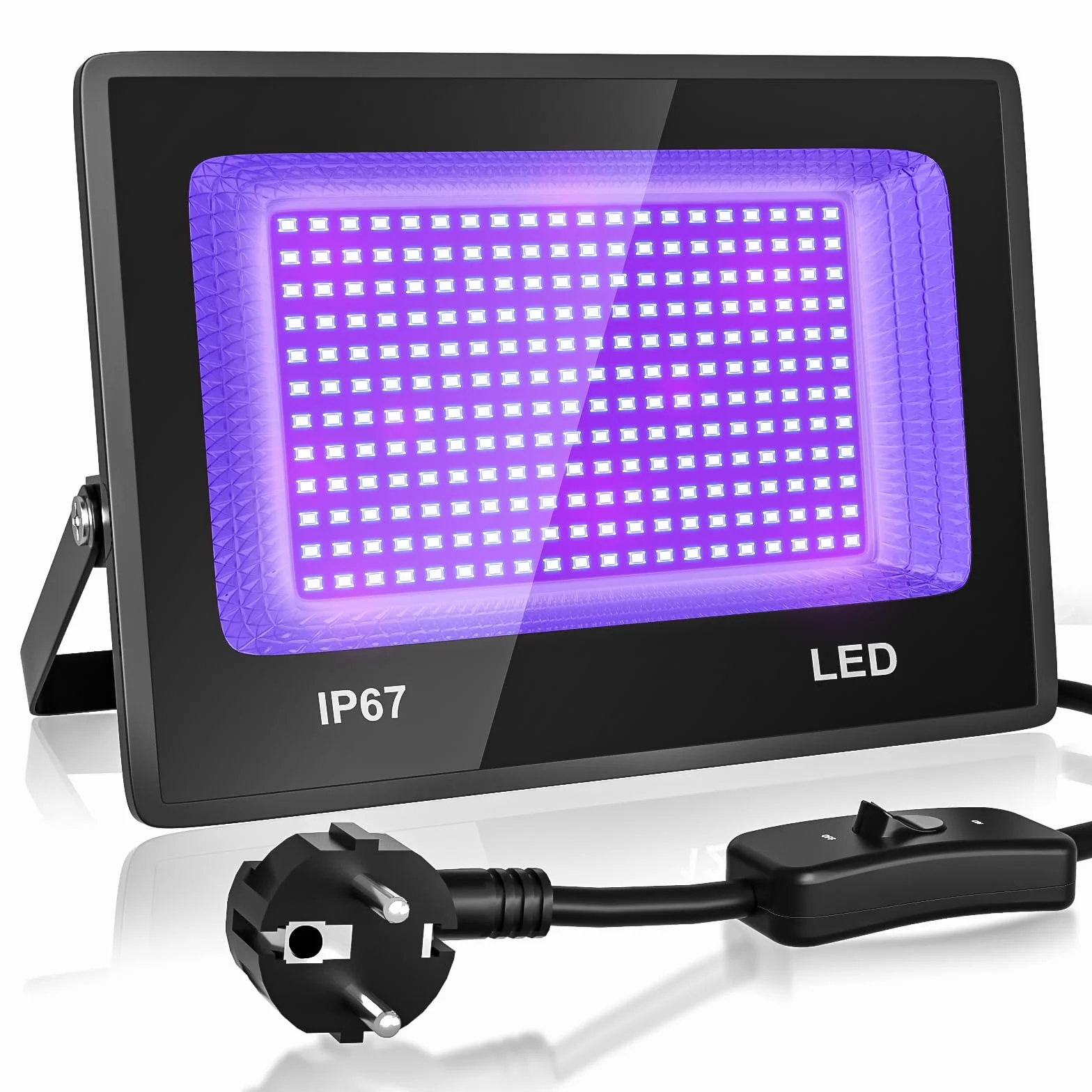 CREATESTAR 100W Faretto UV LED,IP67 Impermeabile Luce Nera UV,385-400nm LED Luce Nera, Lampada uv Con Interruttore per Halloween, Pittura Del Corpo, Poster Fluorescente, Bar, Acquario(1PC)