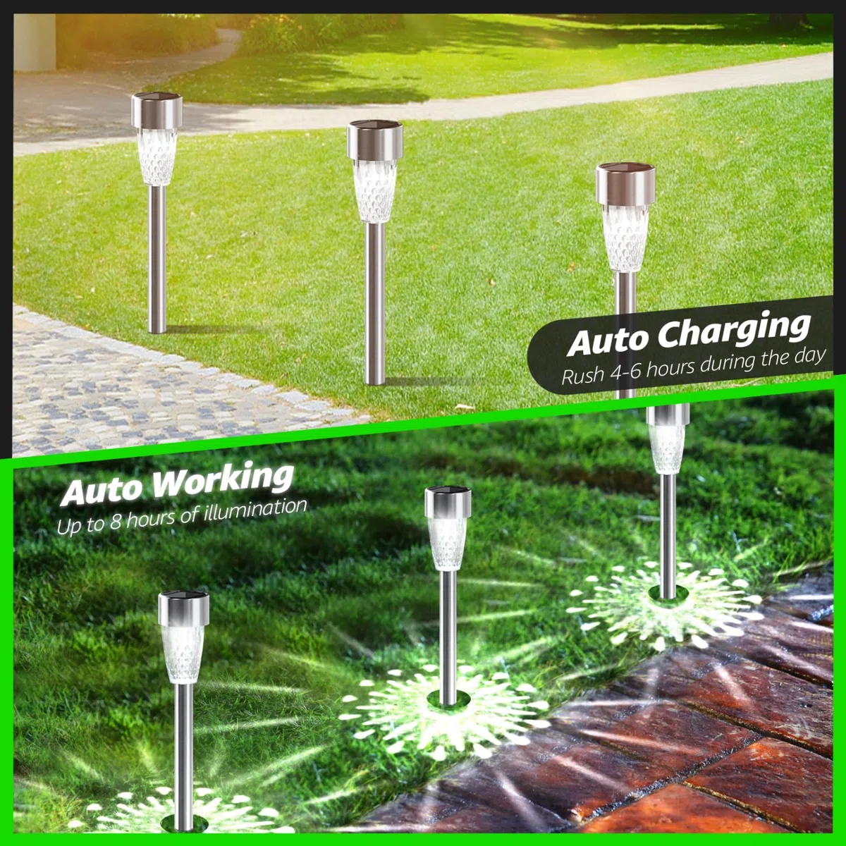 Aigostar Lampade Solari da Giardino 12 pcs: Luci Solari Esterno Giardino 6500K Luce Bianca Freddo - IP44 Impermeabile, in Acciaio Inossidabile, per Terrazza, Prato, Cortile, Vialetti