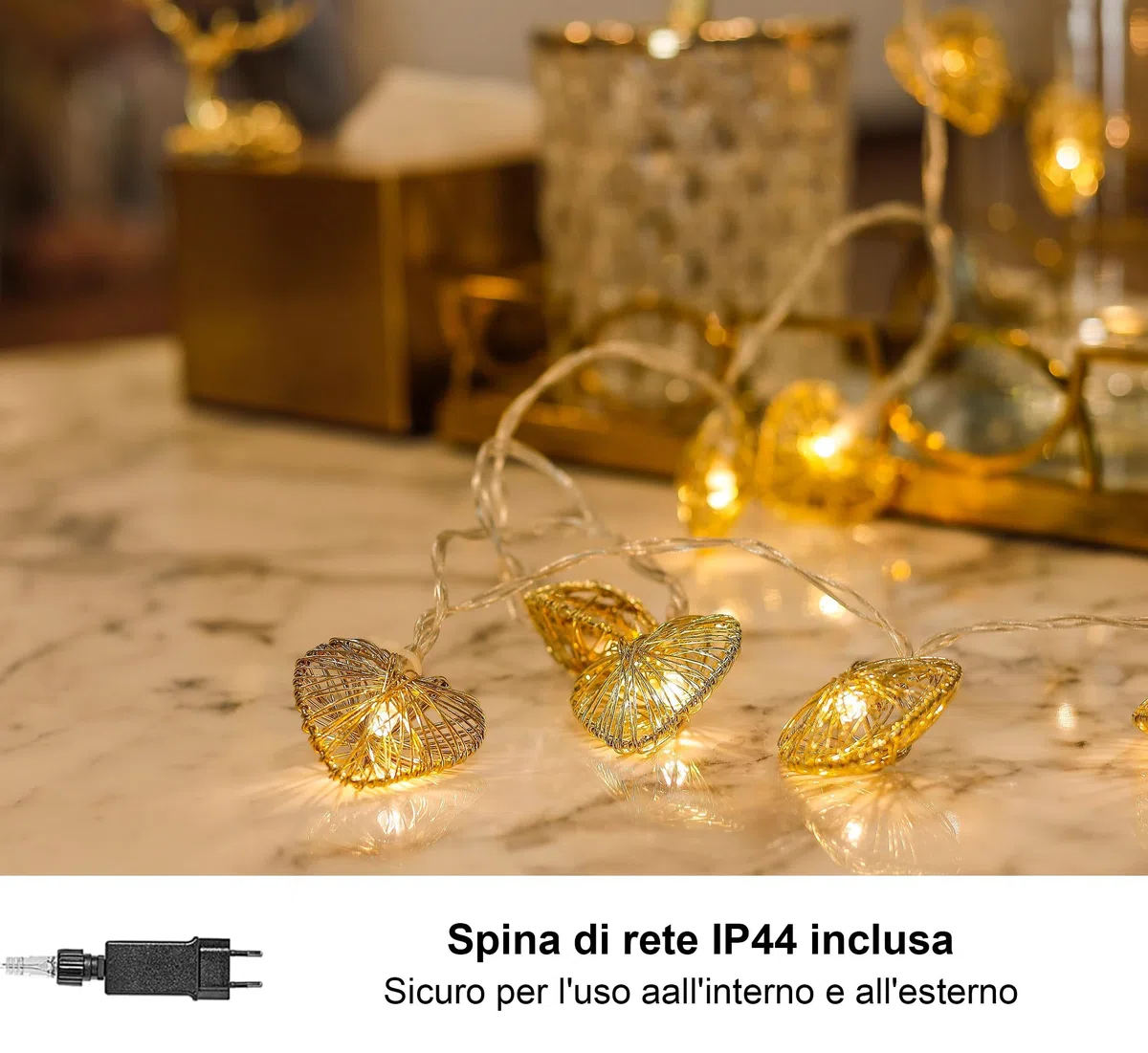 Cobus CozyHome Lucine led decorative Cuore - 5 metri & 20 LED in bianco caldo I Con spina I Per interni I Filo led decorative Fairy lights Lucette decorazioni Luci natale interno