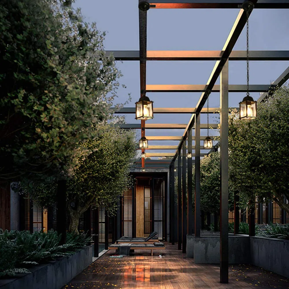 Europea romana all'aperto Villa Giardino impermeabile Lampadario Gazebo Balcone casa Cortile in alluminio E27 Lampada a sospensione a soffitto Creativo regolabile Luce di sospensione del corridoio (A)