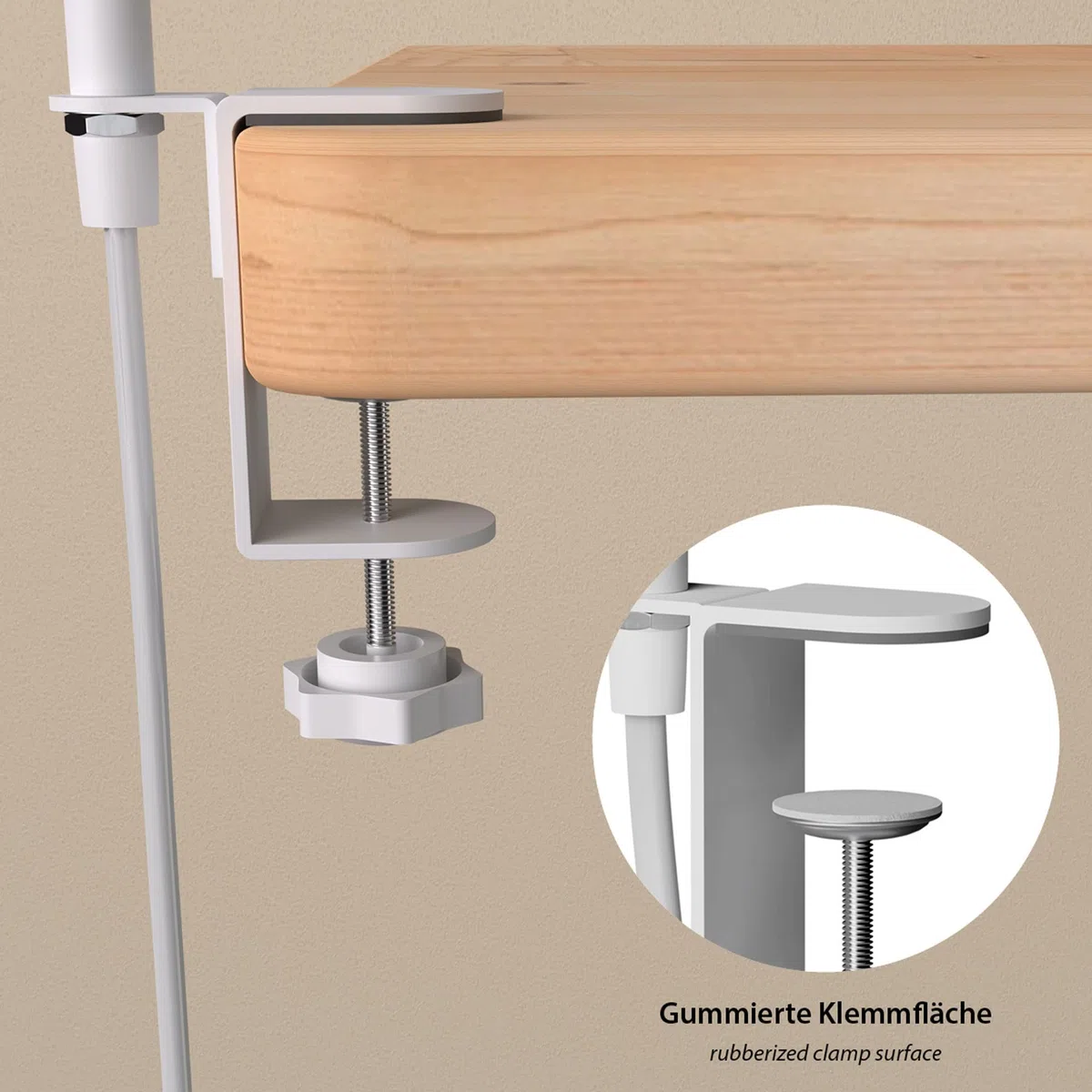 ledscom.de Lampada a morsetto, collo d'oca LELE, interruttore, bianco opaco, 1x E27 max. 60W