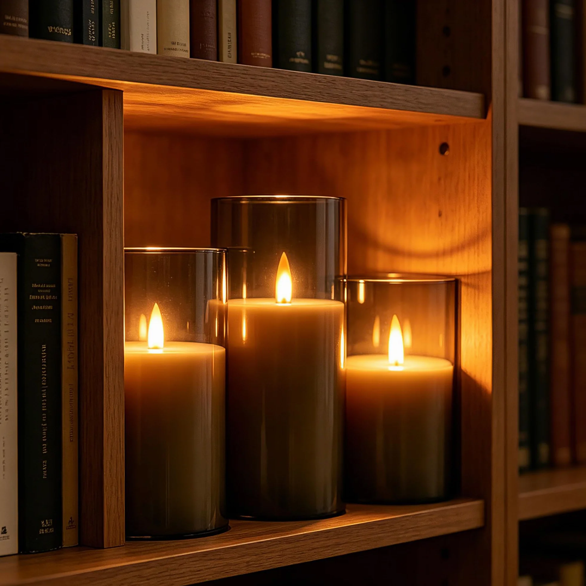 Da by 3 Candele LED Ricaricabili 1800mAh, Candele Senza Fiamma Tremolanti con Telecomando, Copertura Trasparente Grigio Scuro per Matrimoni, Natale e Decorazioni Feste