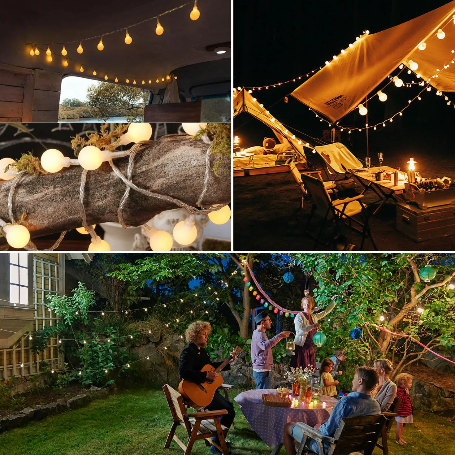 Ghirlanda luminosa a sfera, 15 m, 120 LED, ghirlanda luminosa da esterno/interno, con spina, 8 modalità con telecomando, per camera da letto, interno, giardino, Natale e matrimonio (bianco caldo)