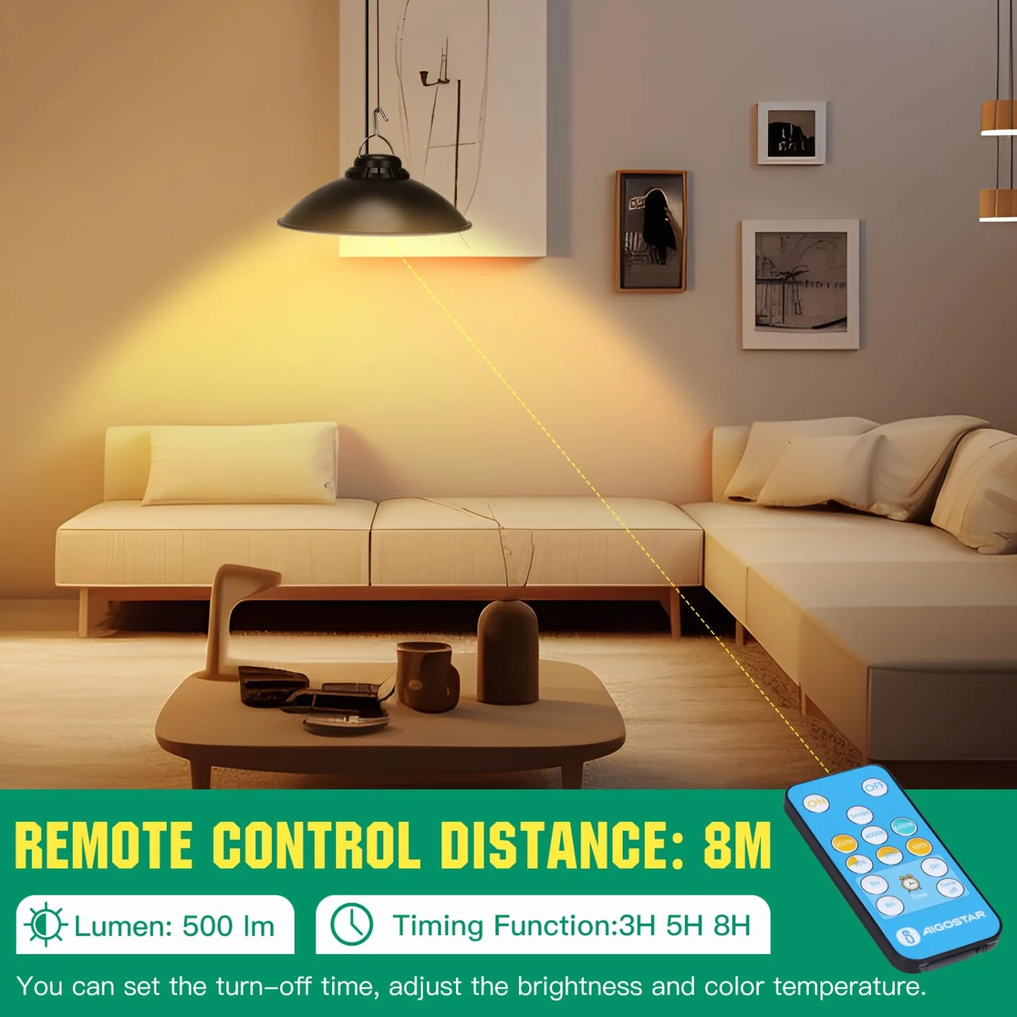 Aigostar-Lampada solare da esterno con telecomando，dimmerabile lampadario solar con timer，resistente alla pioggia IP65，Batteria di grande capacità， luce solari con cavo da 3 m