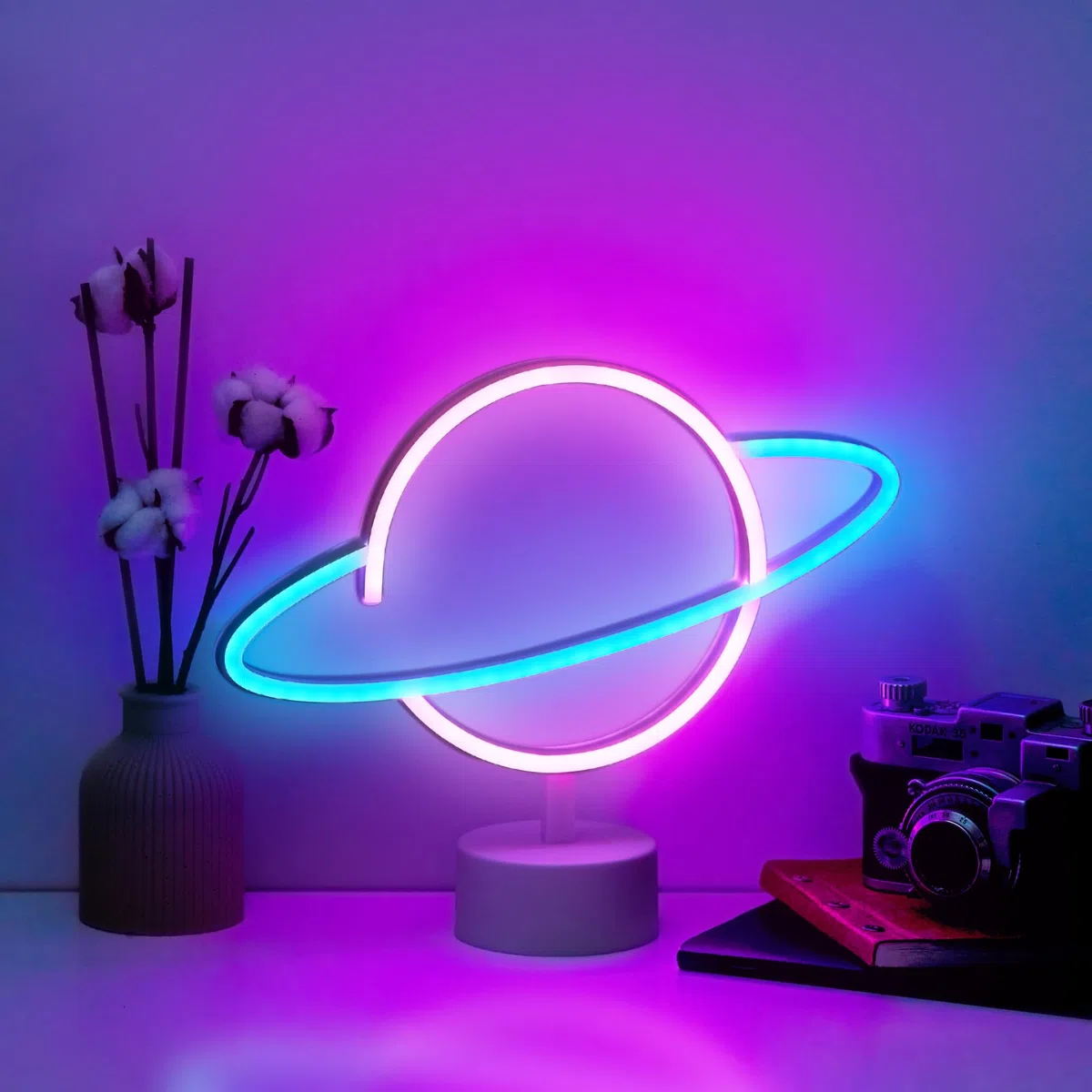 Confezione da 2 Fulmine e Pianeta - Lampada Neon LED Gaming, Luci Neon, Insegna Luminosa LED Camera Decorazioni Gamer, Scritta Luce Lettere Insigne Luminose Muro. Connessione USB o batterie