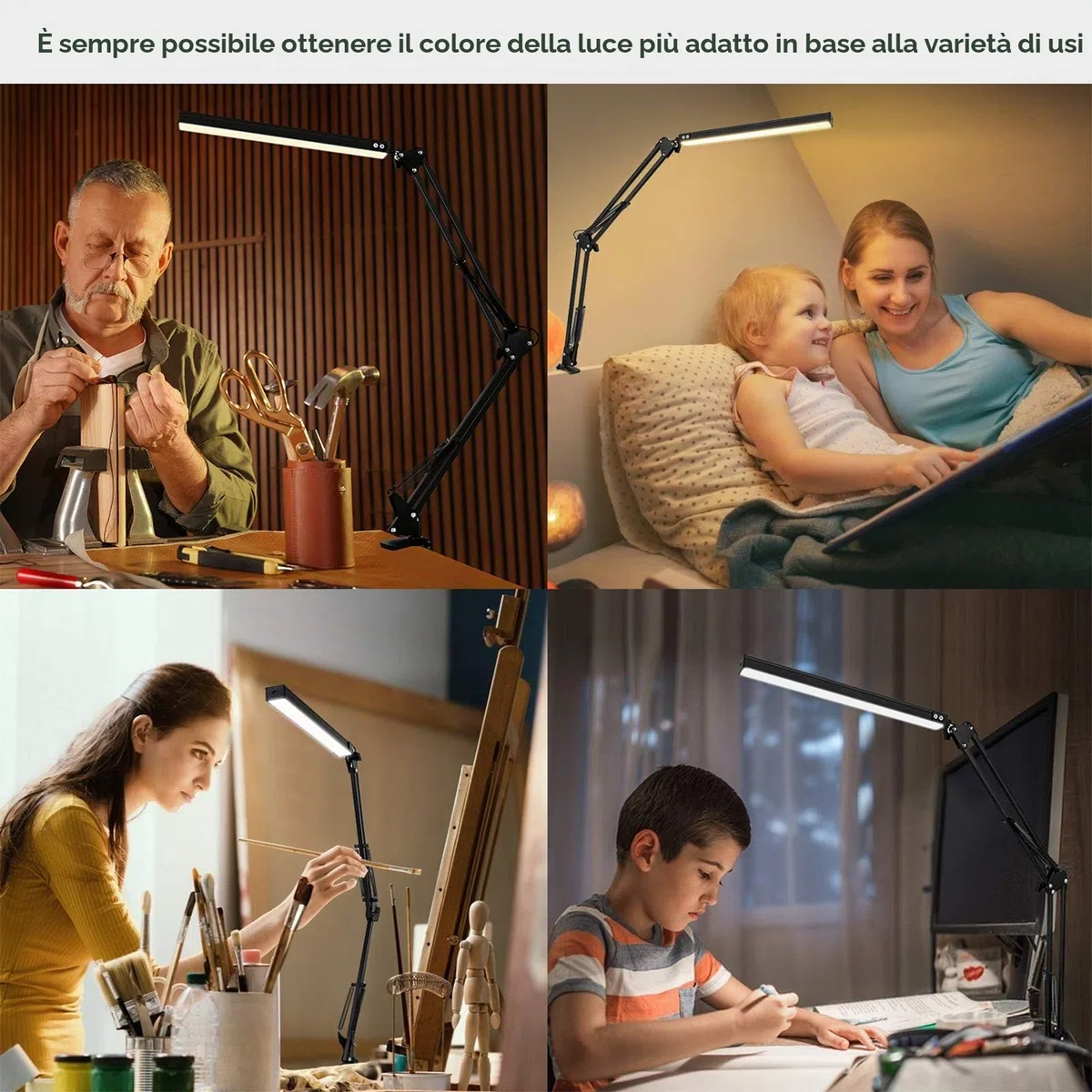 SKYLEO Lampada da Scrivania a LED - da Tavolo con clip - per la cura degli occhi - 3 modalità di luce x 10 livelli di luminosità - Nero