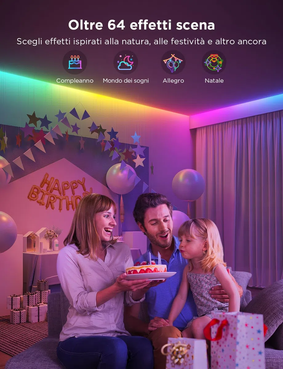 Govee Striscia LED 5M, RGBIC LED Strisce con Controllo a Segmenti, Sincronizzazione Musicale, 64 Modalità Scena, Controllabile tramite App, Cambio Colore, per Casa e Camera da Letto
