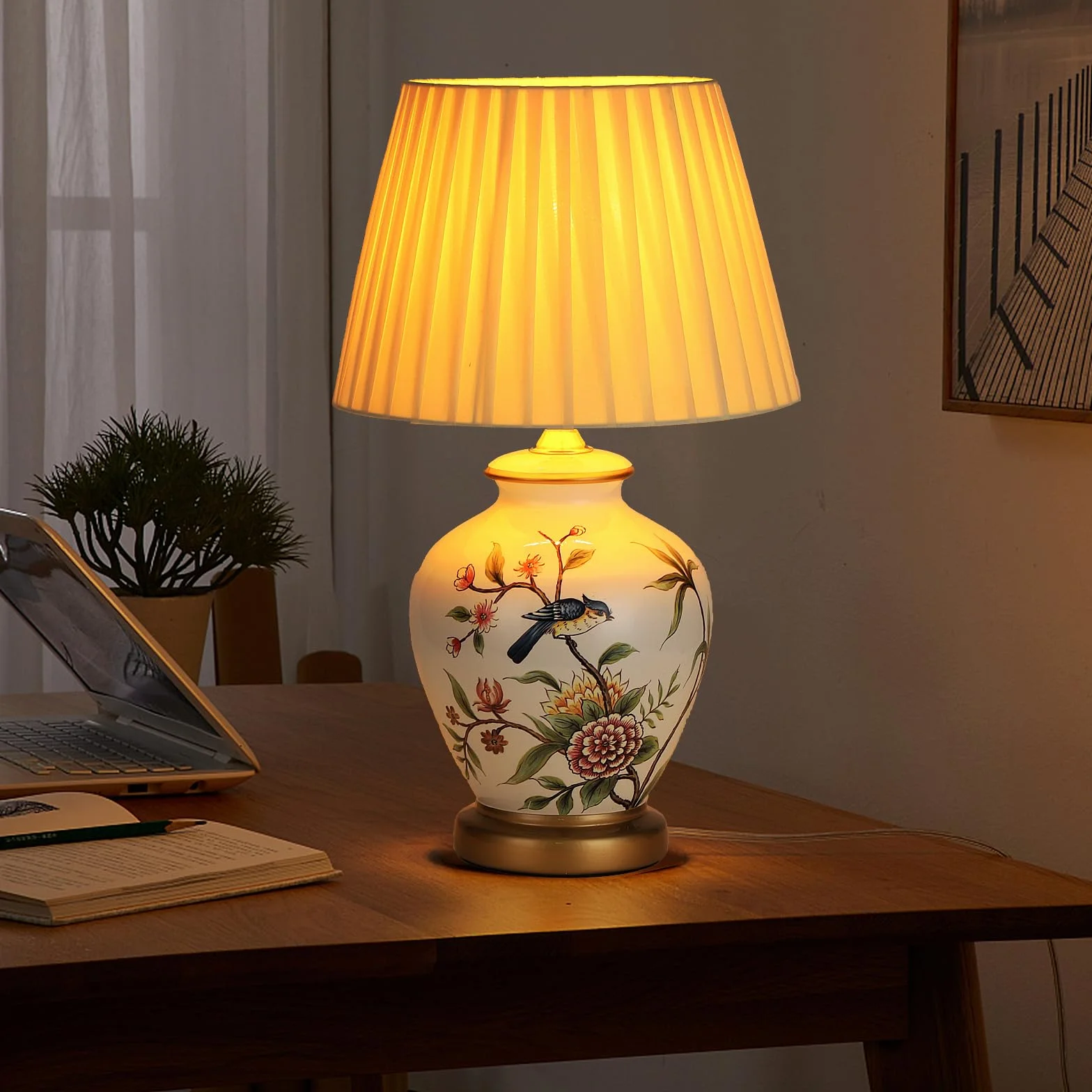 Lampada da tavolo in ceramica vintage, lampada da comodino per soggiorno, camera da letto in tessuto bianco, lampada da lettura, lampada da scrivania, lampada da notte stile moderno E27
