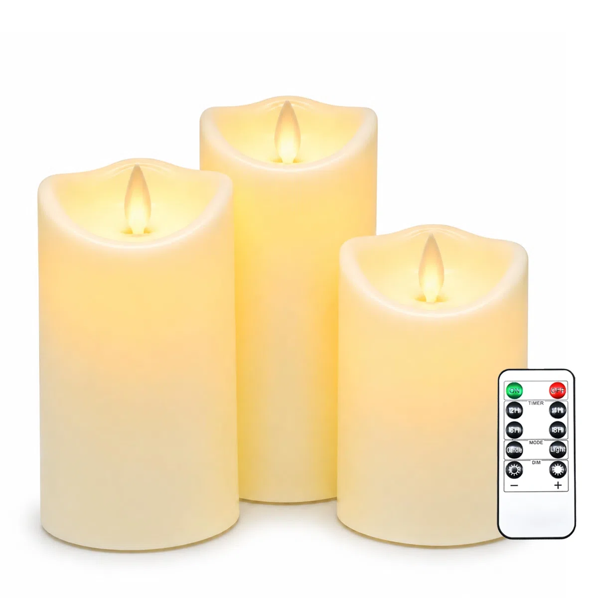 Da by 3 Candele LED Avorio con Stoppino Oscillante Dinamico, Luci Fatate Avvolgenti, Plastica Resistente al Caldo, 1 Telecomando, Misure Assortite Riutilizzabili per Decorazioni Interno ed Esterno