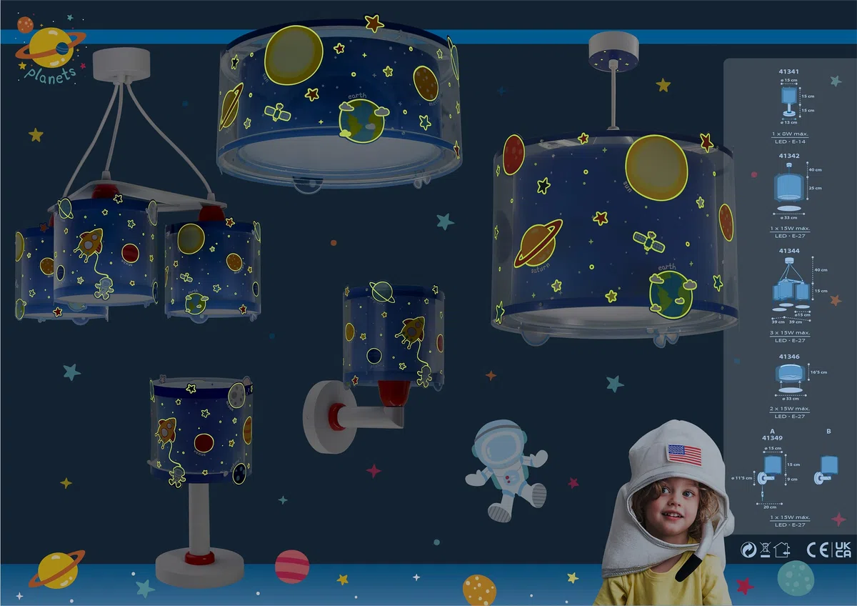 Dalber Lampada da tavolo o comodino per bambini Planets Pianeti Sistema Solare Blu 41341
