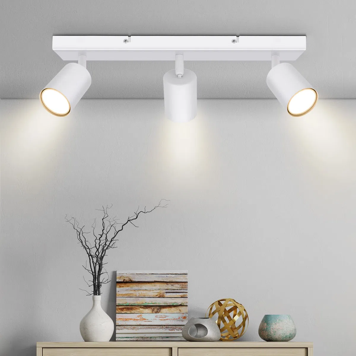 Kambo Faretti da Soffitto Orientabili, Faretti da Parete Interno Bianco per 3 Lampadine GU10 non Incluse, Lampadario Faretti Led Soffitto per Soggiorno Camera da Letto Corridoio, Max 50W
