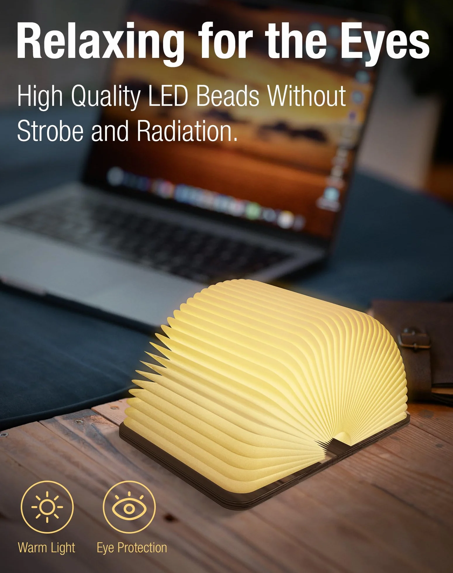 Lampada da Libro in Legno, Lampada Pieghevole a 3 Colori, Luce Ambientale LED con USB-C, Regalo di Natale e Compleanno (12 cm in Noce)
