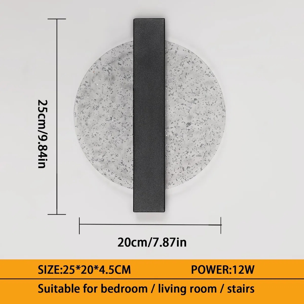 Comely Applique da Parete Interno LED, Nero 12W 1500LM Design Creativo Rotondato Lampada da Parete Moderno, Lampada Muro LED Interno per Camera da Letto Soggiorno Corridoio Scale,Bianco Caldo 3000K