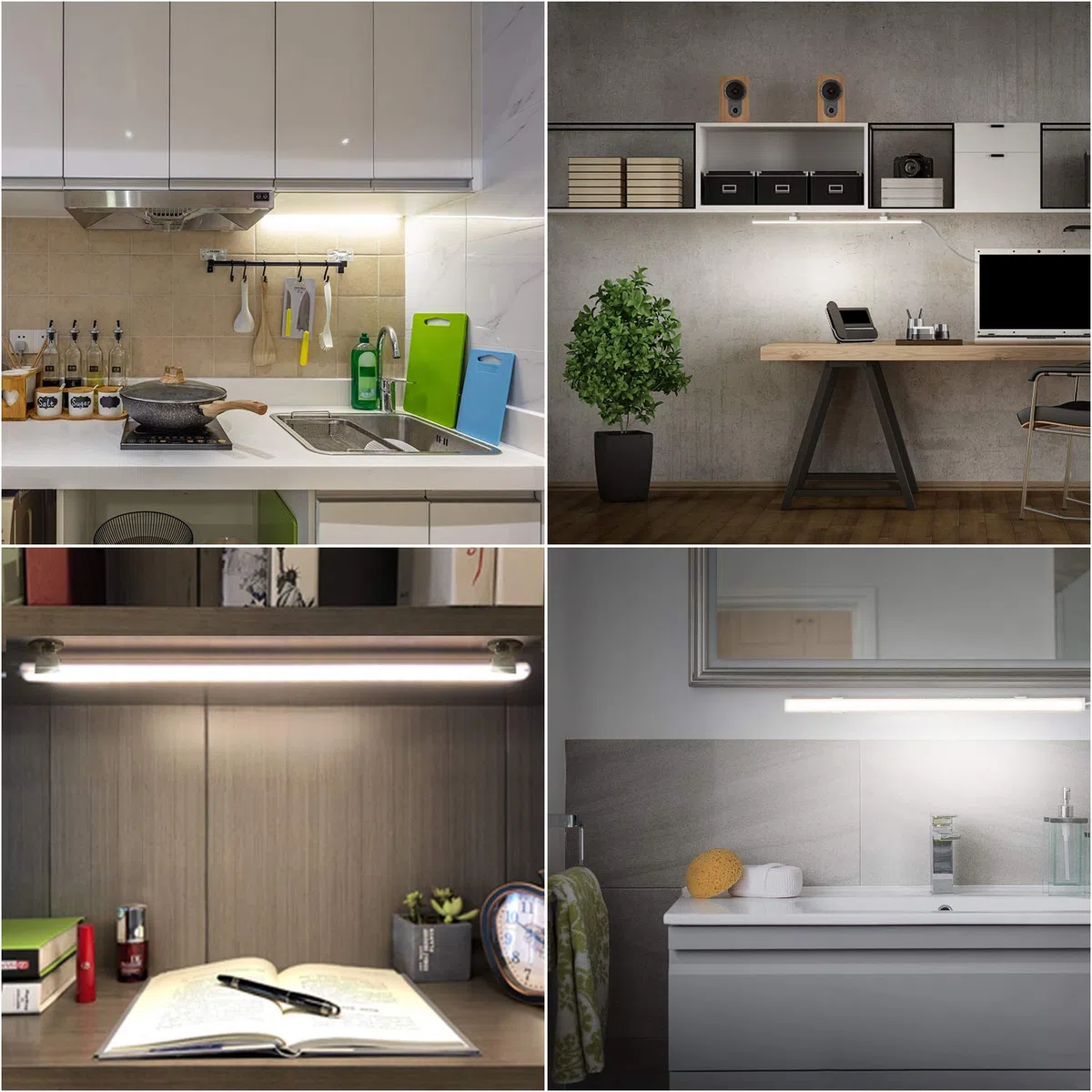 Lampada da incasso a LED, 40 cm, 650 lm, 7 W, dimmerabile, 3 colori di luce, bianco freddo/bianco neutro, facile da montare, lampada da cucina, armadio, cavo da 2 m, con alimentatore di rete USB